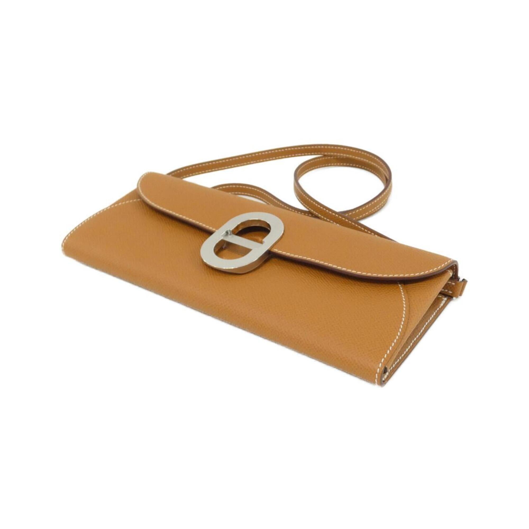 Hermes Brown Gold Brown Epsom Leather Chain/Shoulder Wallet (Pre-Owned)