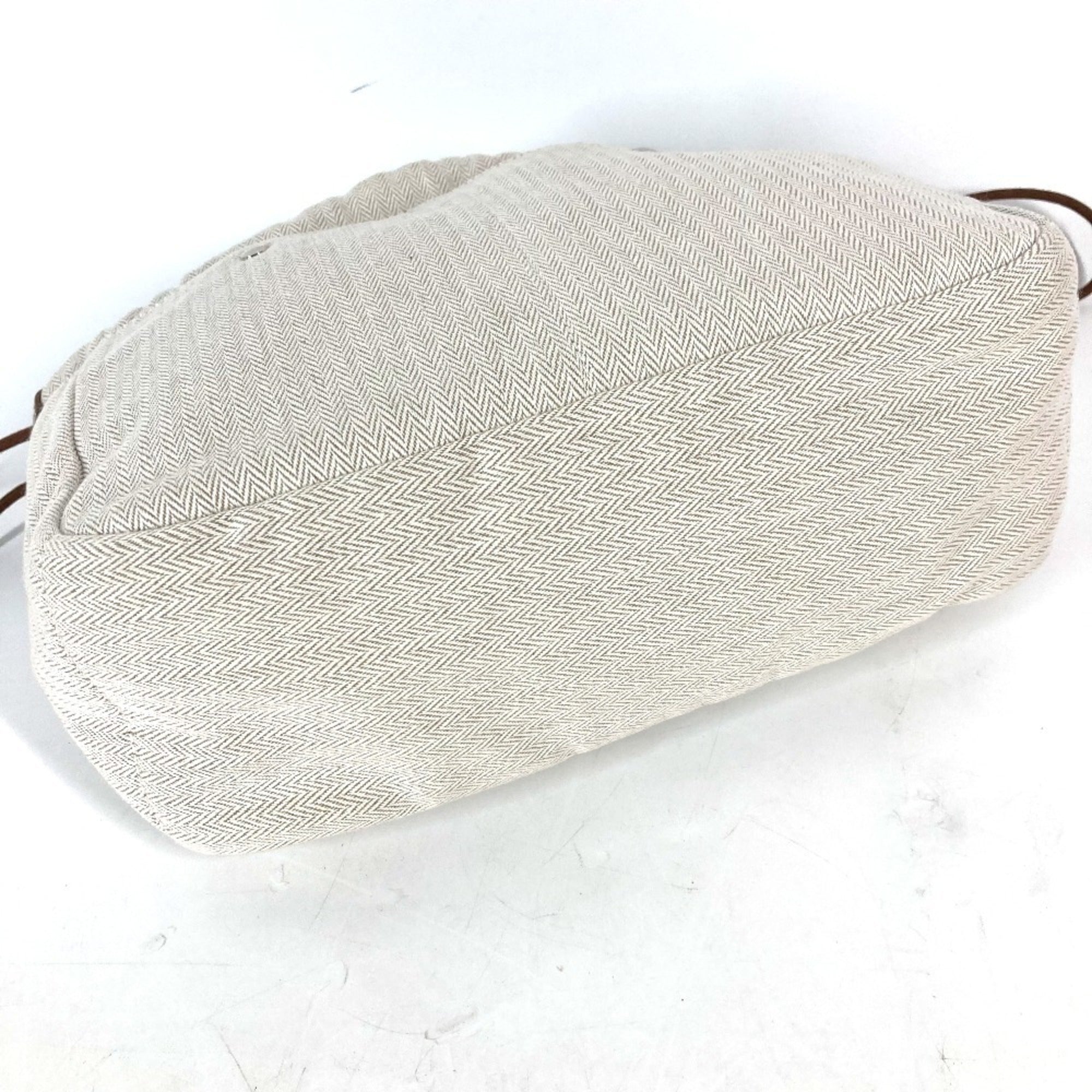Hermes Beige Dark Brown Toile Chevron Barenia Leather Pouch (Pre-Owned)
