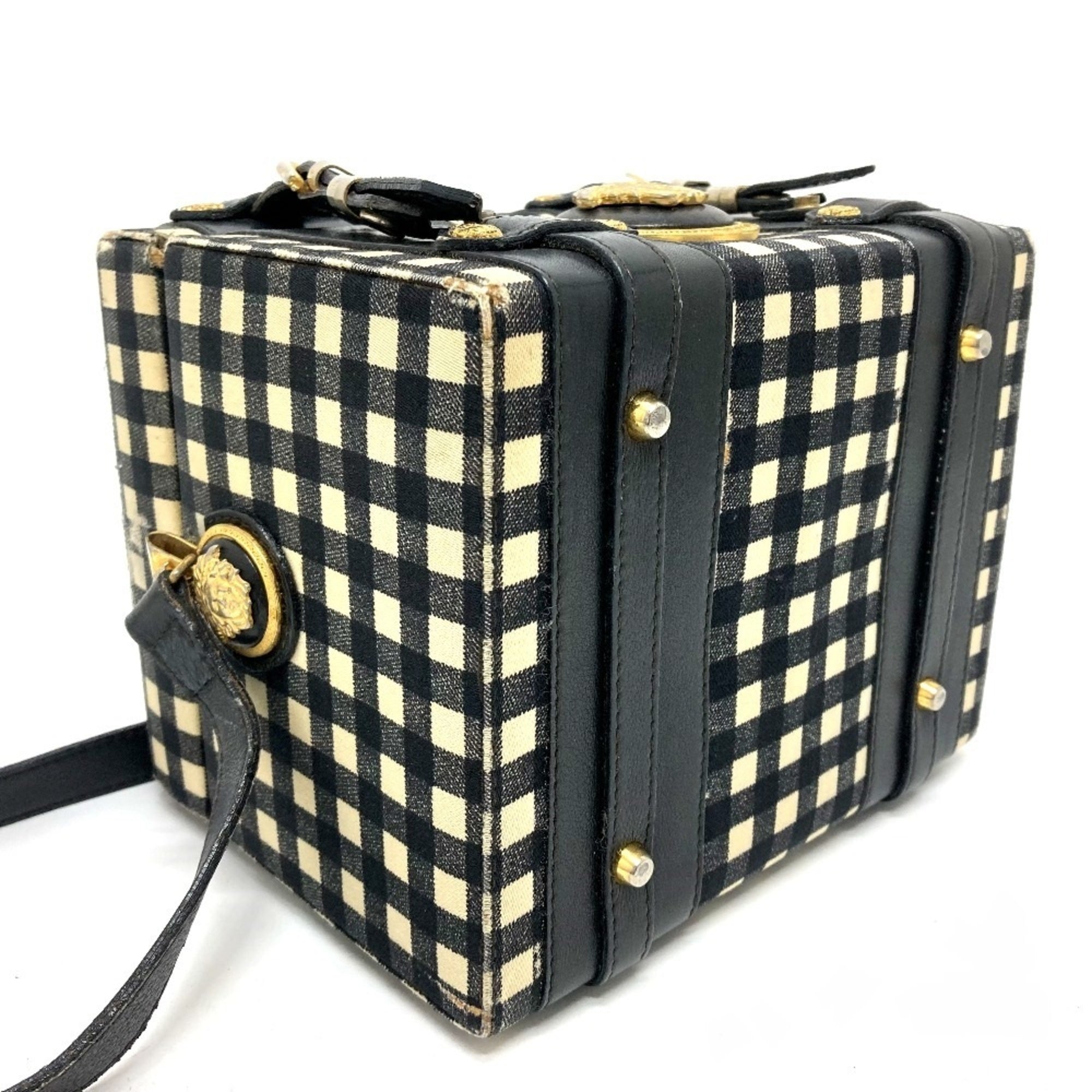 Versace Black White Yellow Leather Shoulder Bag (Pre-Owned)