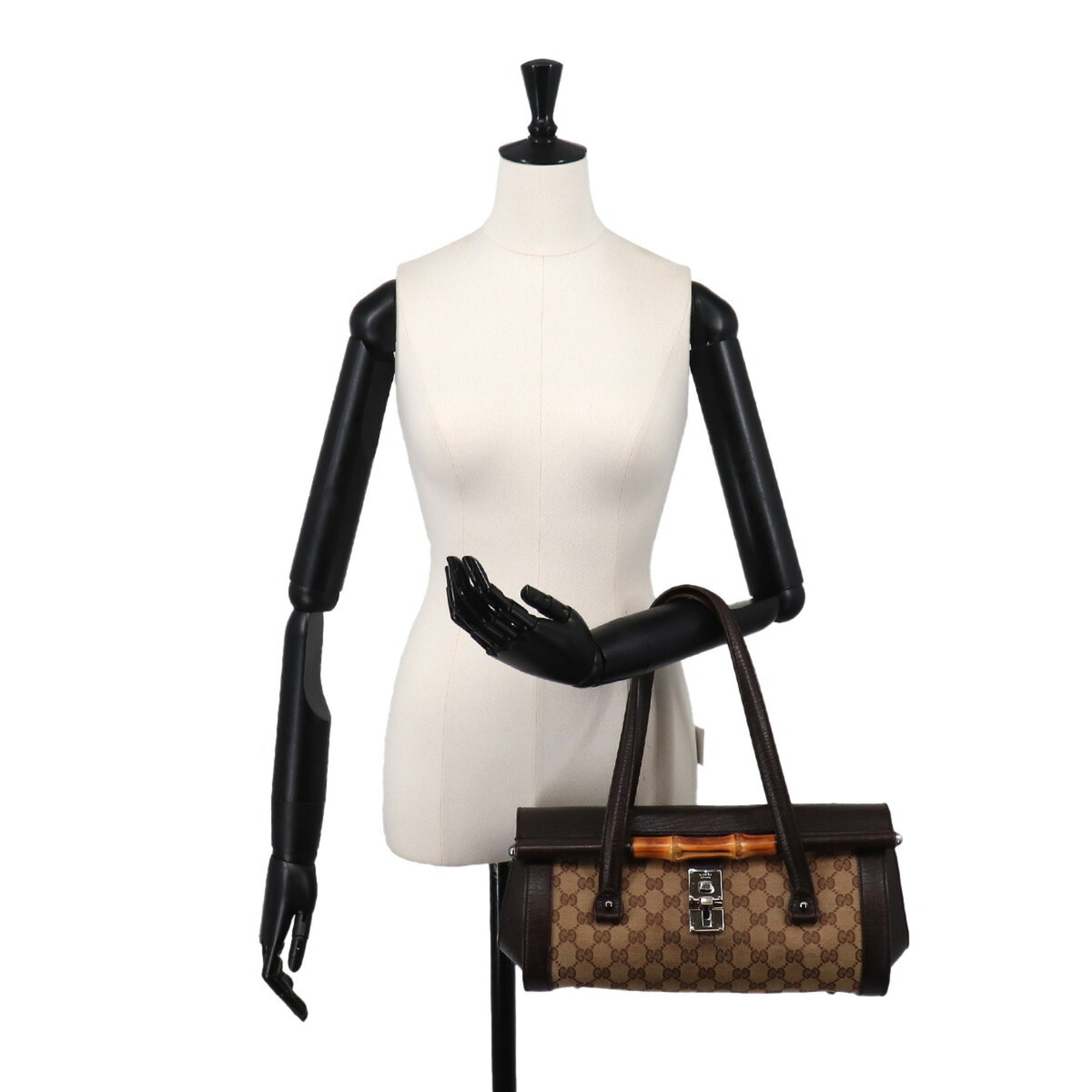 Gucci Beige Brown Gg Canvas Leather Handbag (Pre-Owned)