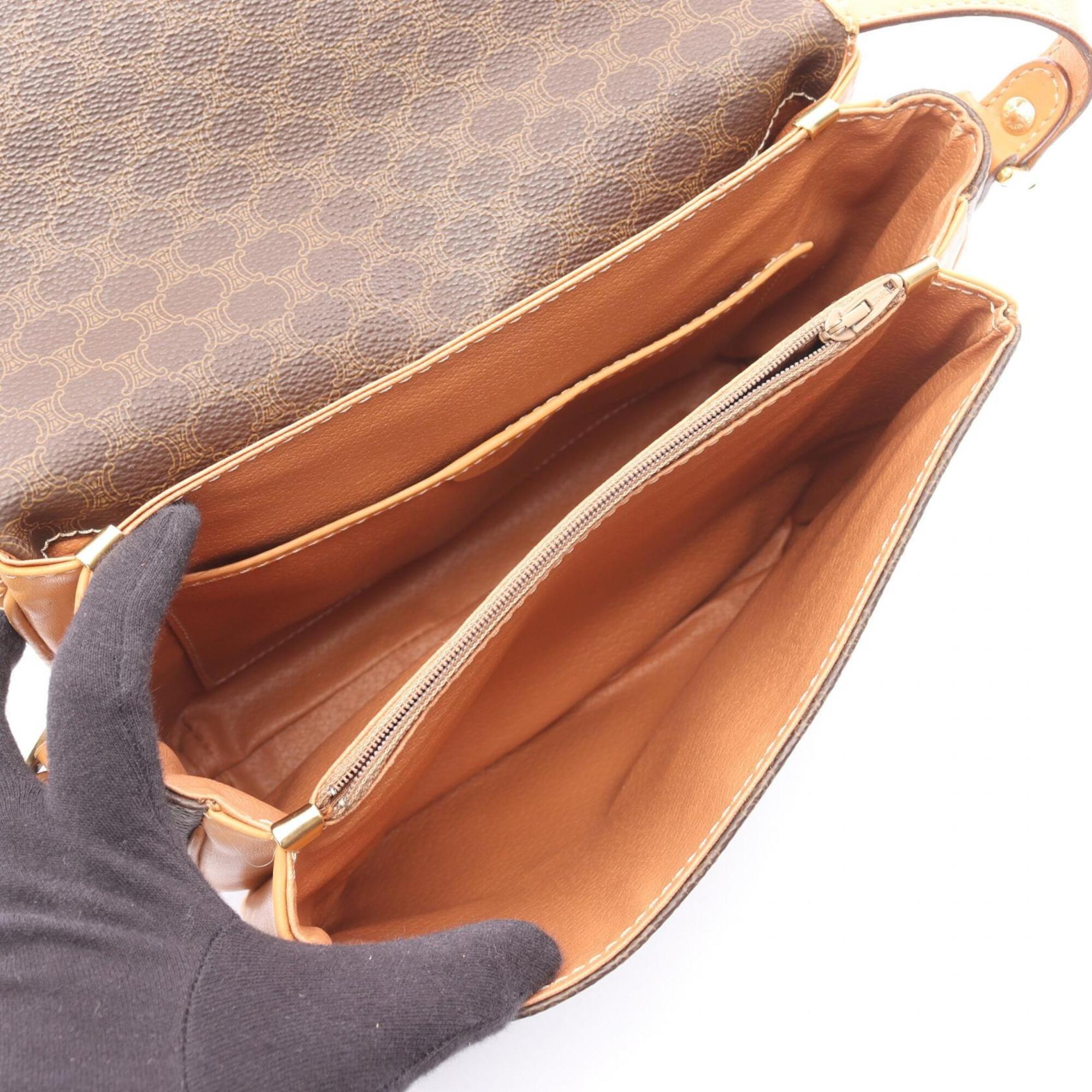 Celine Brown Coated Canvas Leather Handbag Shoulder Bag (Pre-Owned)