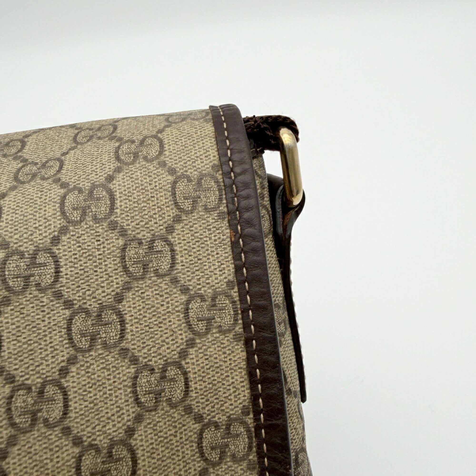 Gucci Beige Brown Gg Supreme Canvas Leather Shoulder Bag (Pre-Owned)