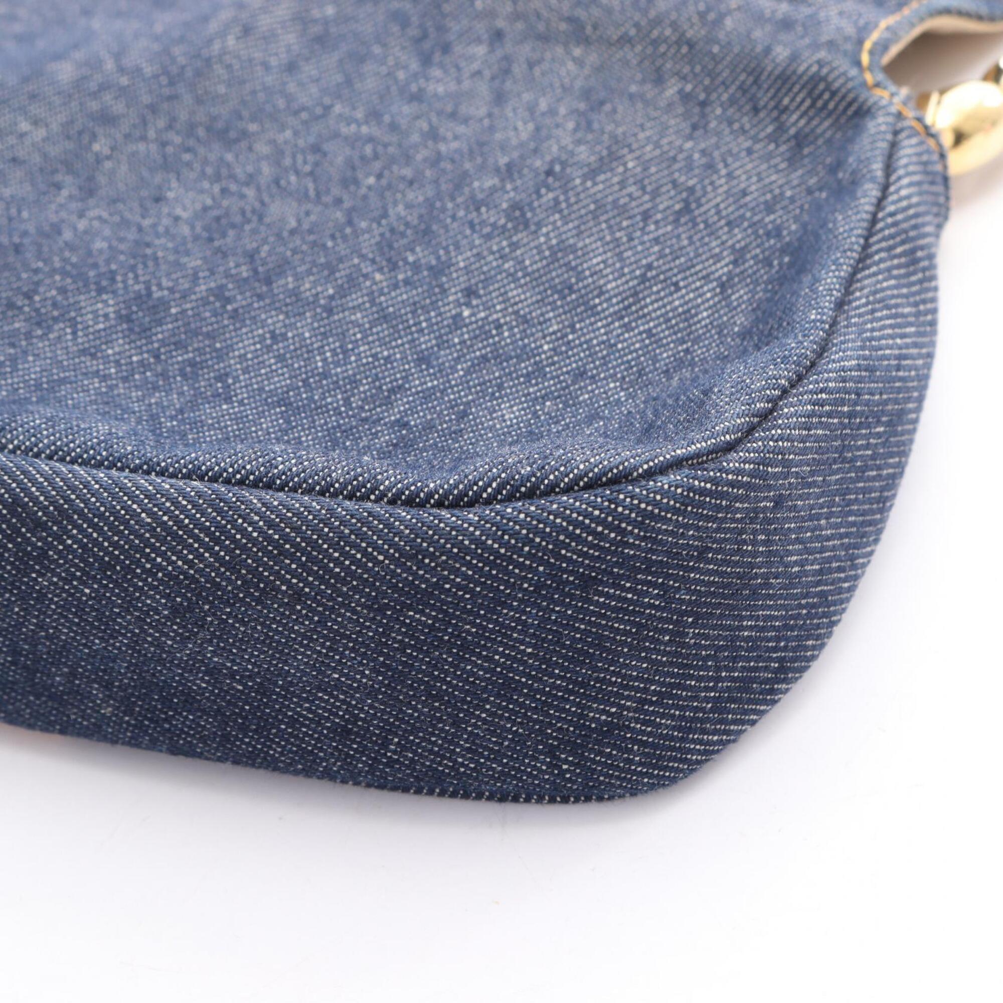 Christian Dior Beige Navy Denim Leather Handbag Shoulder Bag (Pre-Owned)
