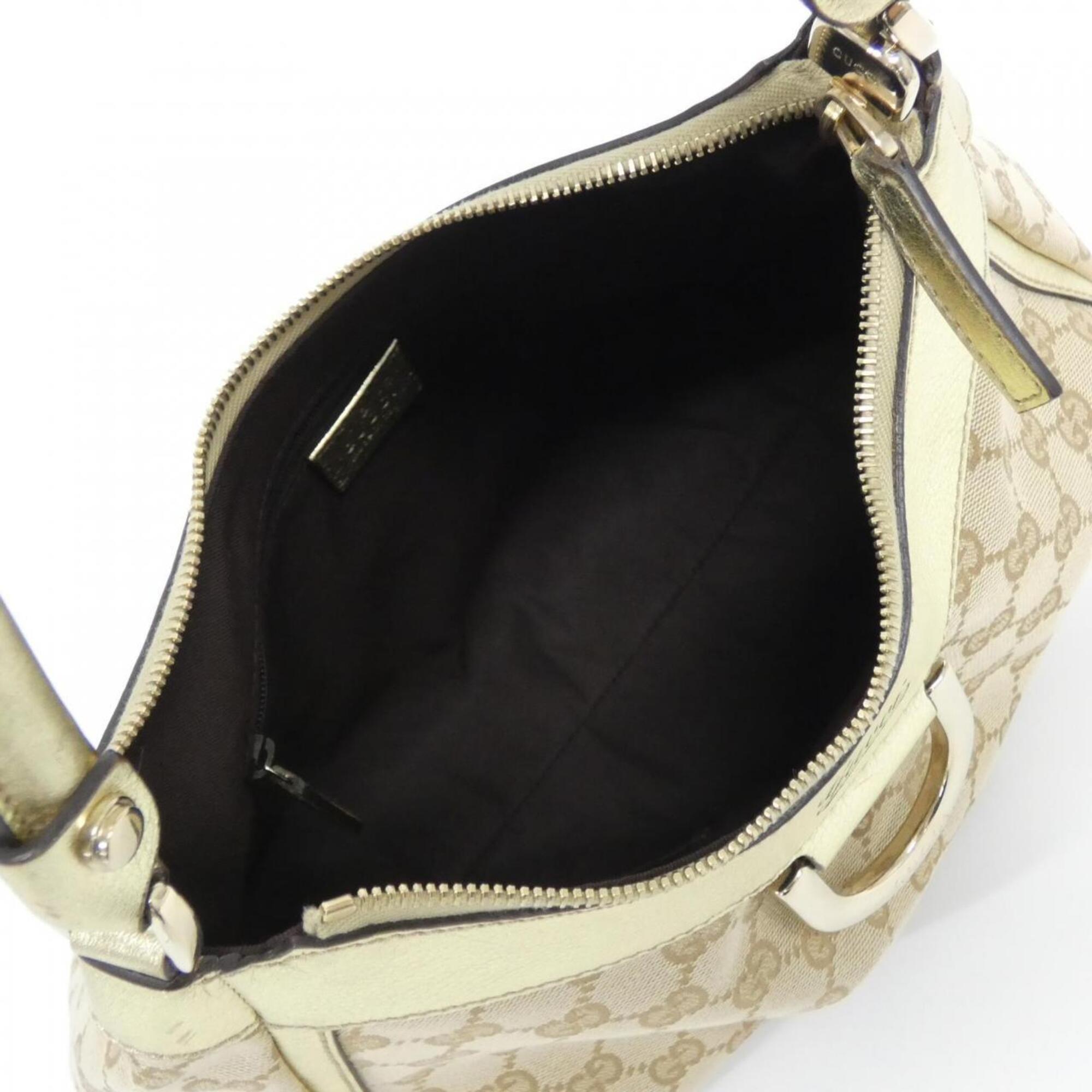 Gucci Beige Metallic Beige Gg Canvas Leather Shoulder Bag (Pre-Owned)