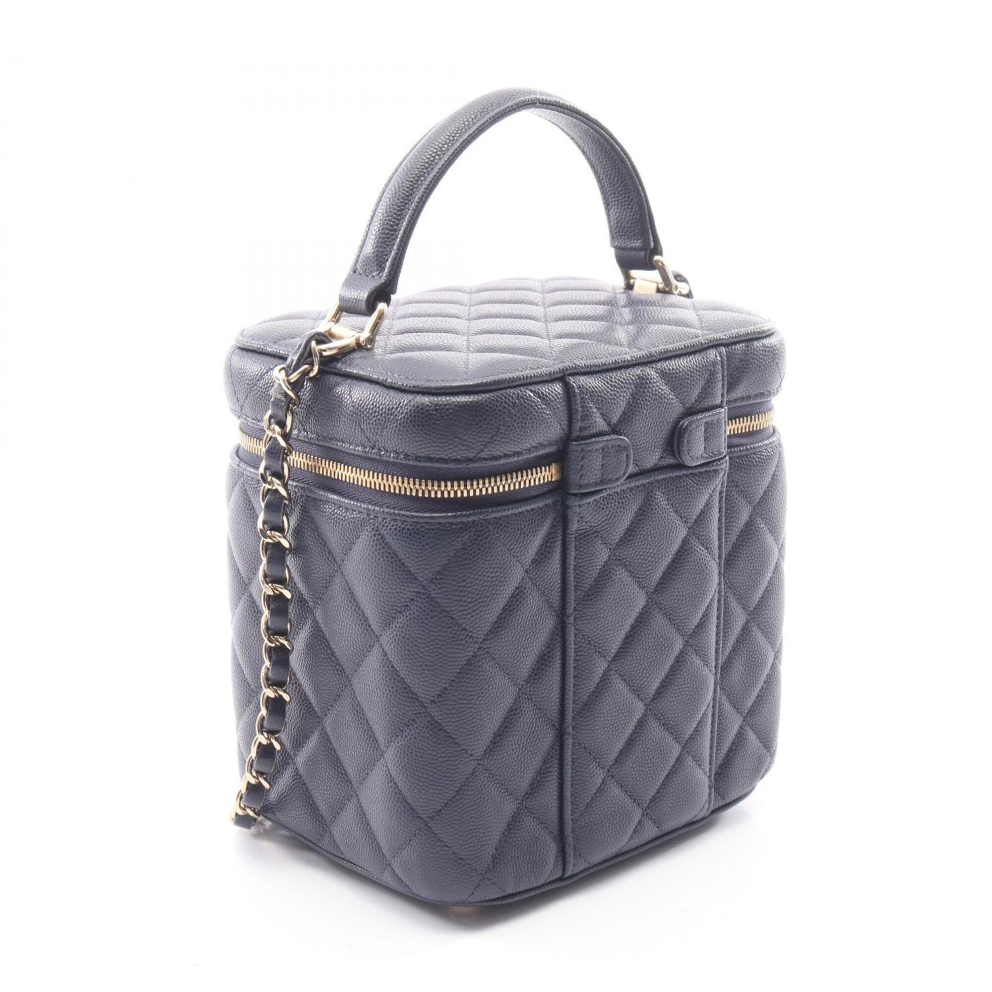 Chanel Navy Grained Calfskin Handbag Shoulder Bag Vanity Bag (Pre-Owned)