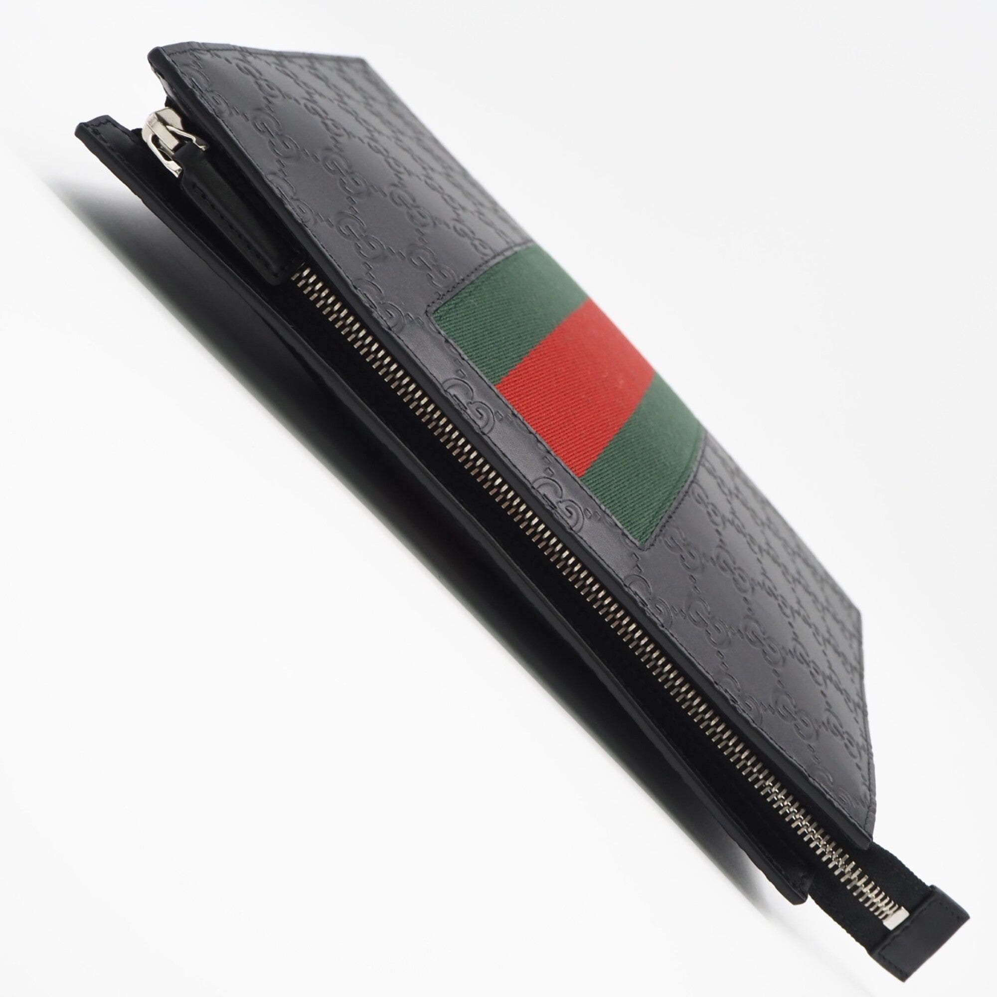 Gucci Sherry Line Black Green Red Color Leather Clutch Bag (Pre-Owned)