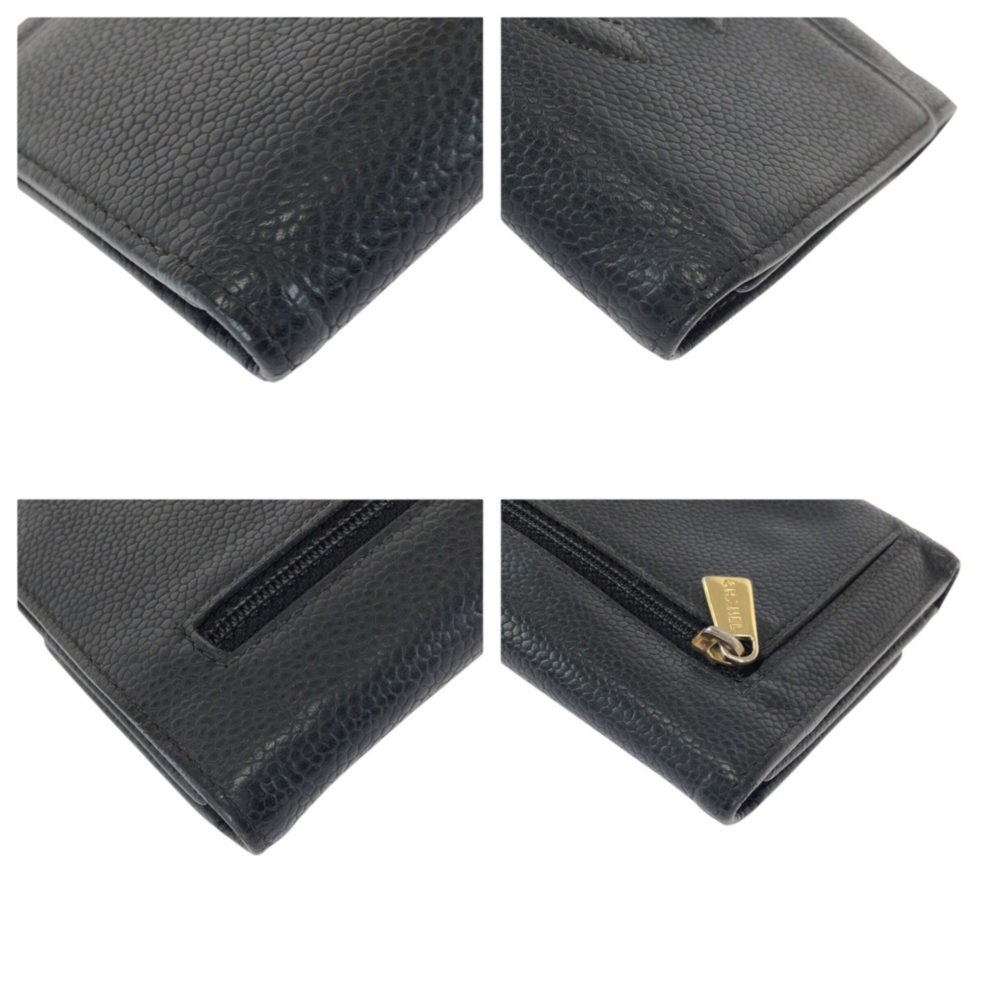 Chanel Black Grained Calfskin Wallet (Tri-Fold) (Pre-Owned)