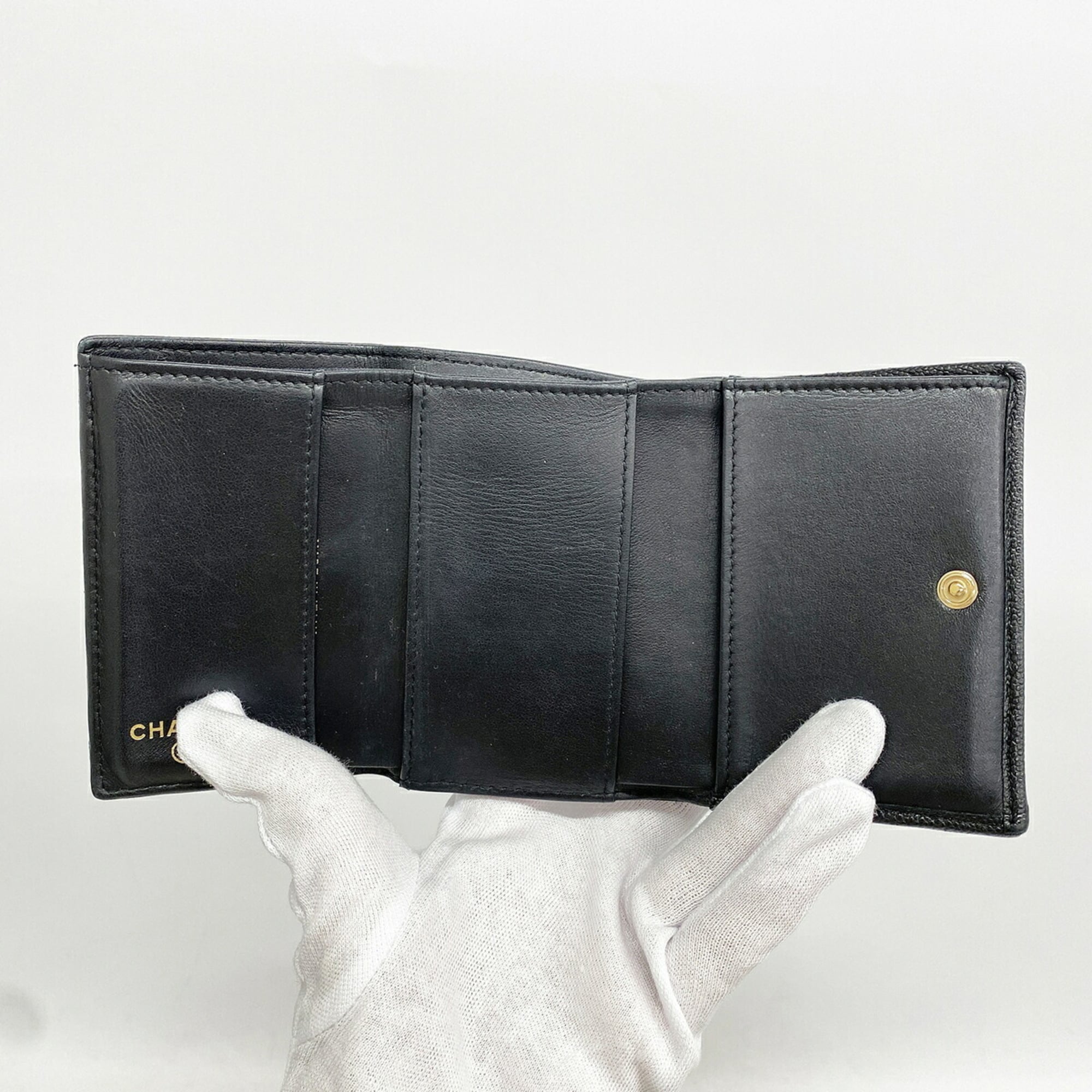 Chanel Black Grained Calfskin Wallet (Tri-Fold) (Pre-Owned)