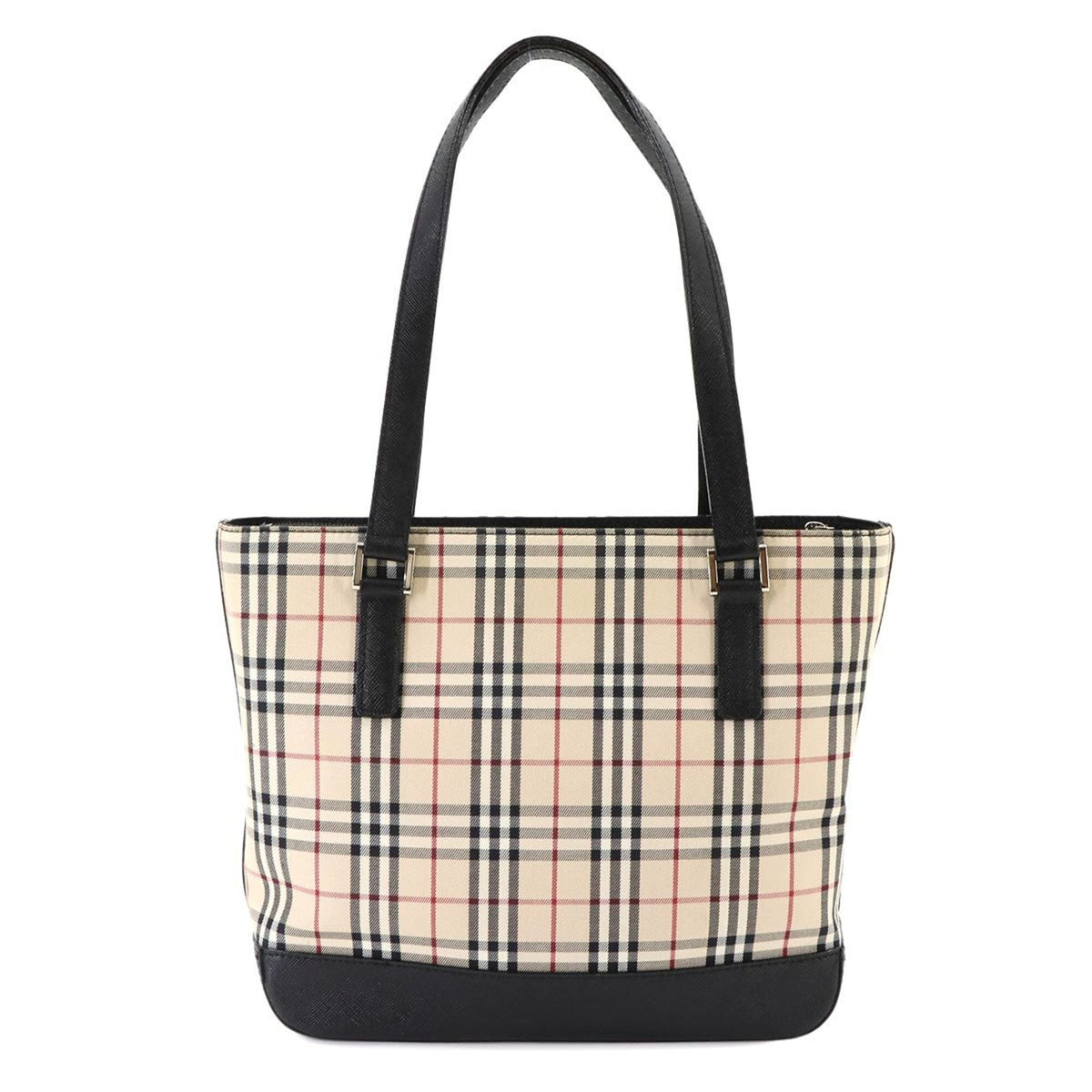 Burberry Beige Black Canvas Leather Handbag Tote Bag (Pre-Owned)