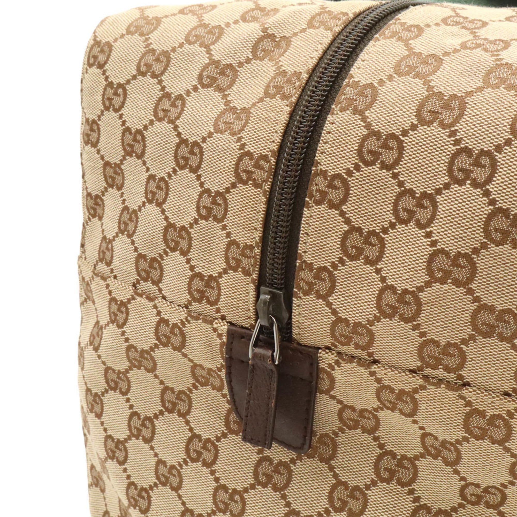 Gucci Beige Dark Brown Green Khaki Red Color Canvas Leather Boston Bag Shoulder Bag (Pre-Owned)