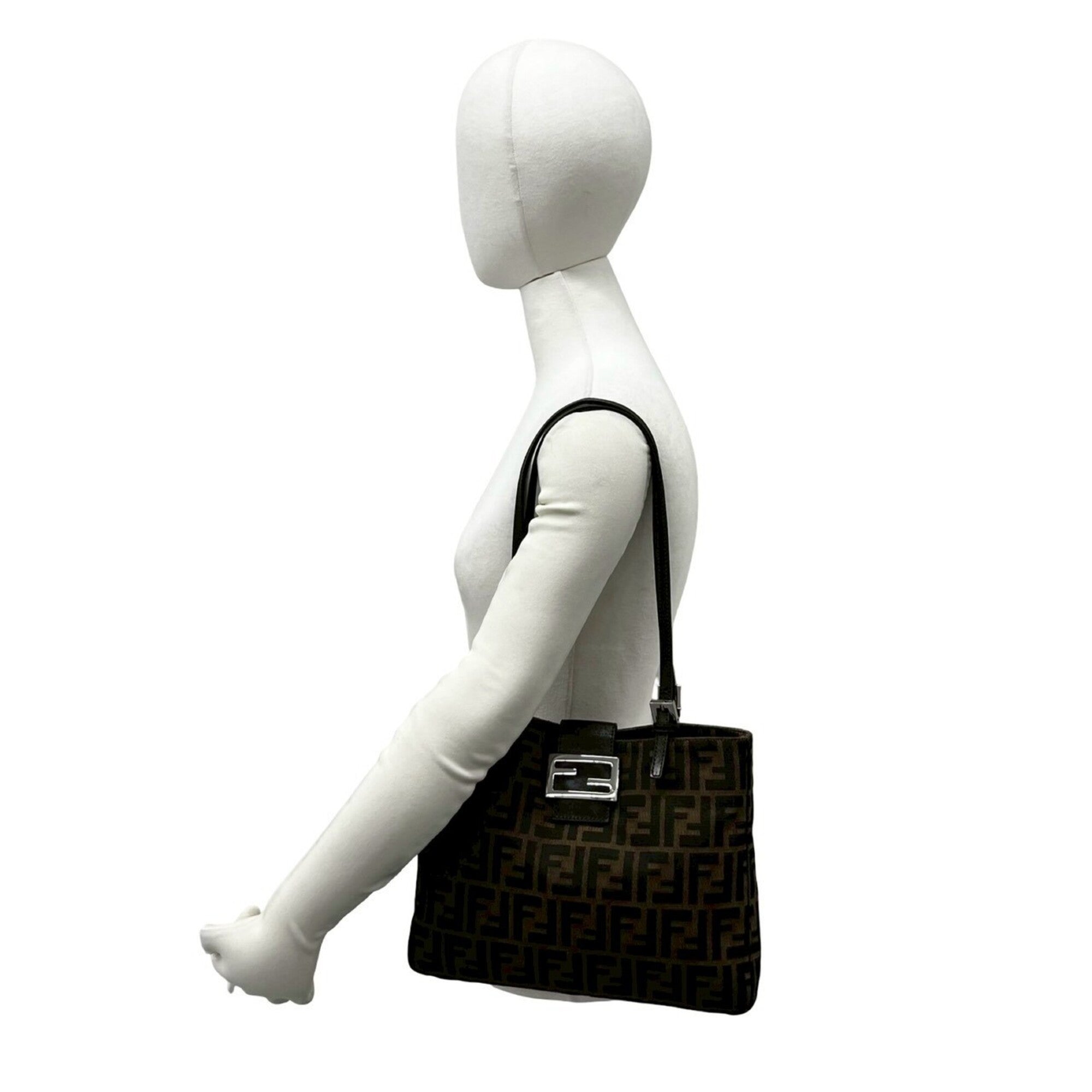 Fendi Black Brown Canvas Leather Shoulder Bag Tote Bag (Pre-Owned)