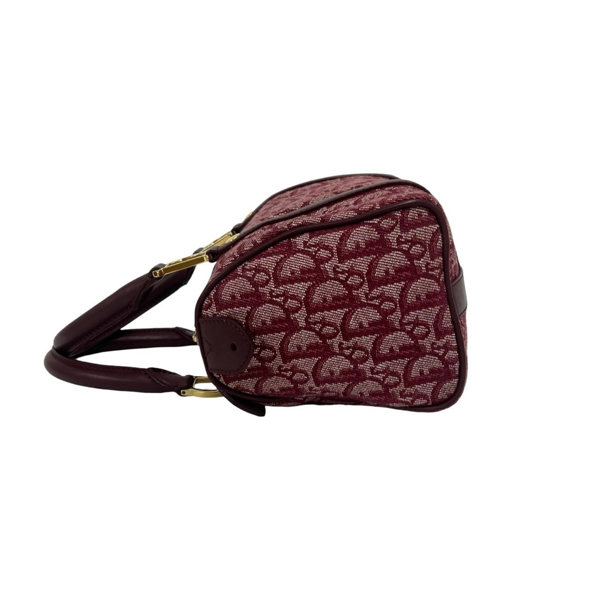 Christian Dior Red Color Wine Canvas Leather Boston Bag Handbag (Pre-Owned)