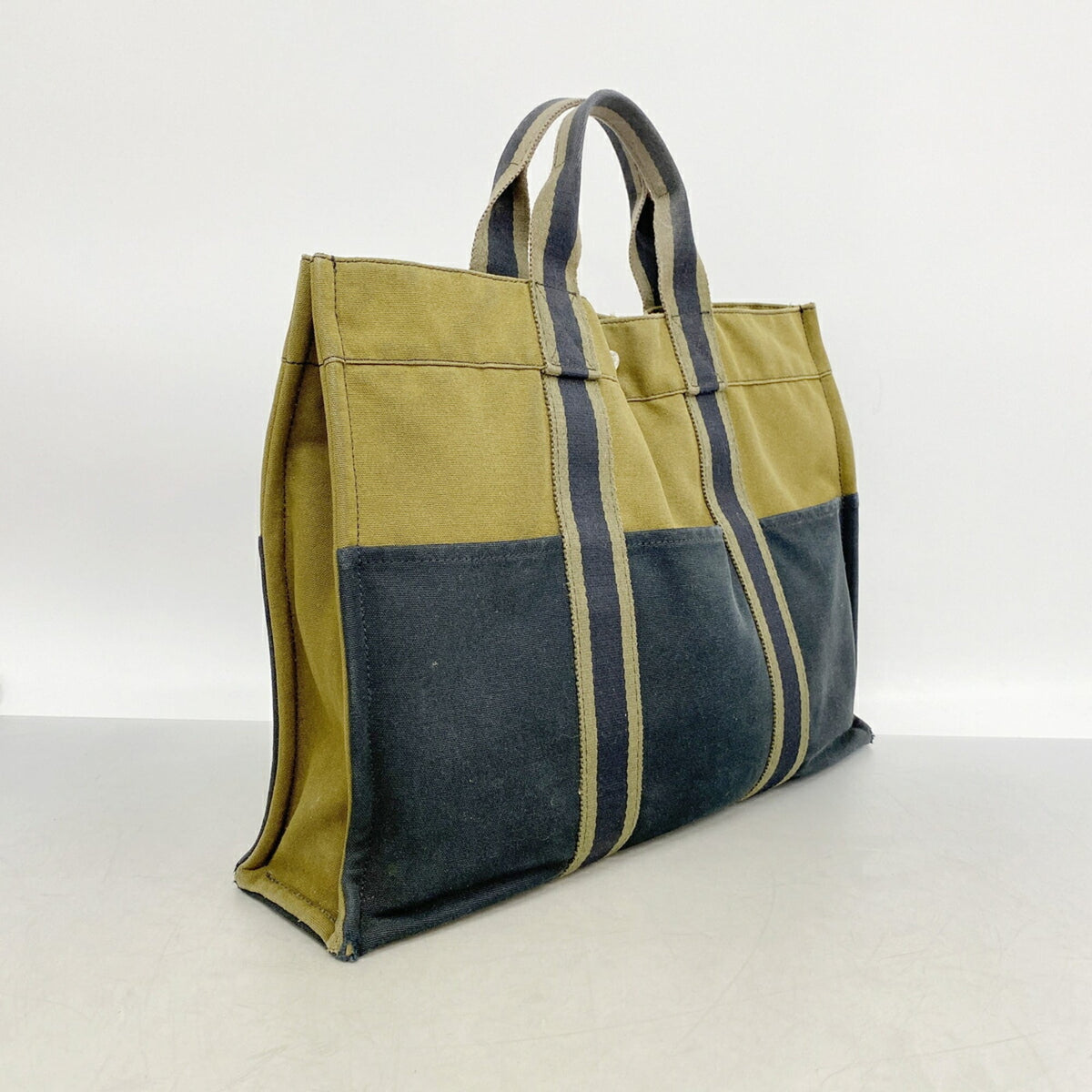 Hermes Black Khaki Canvas Tote Bag (Pre-Owned)