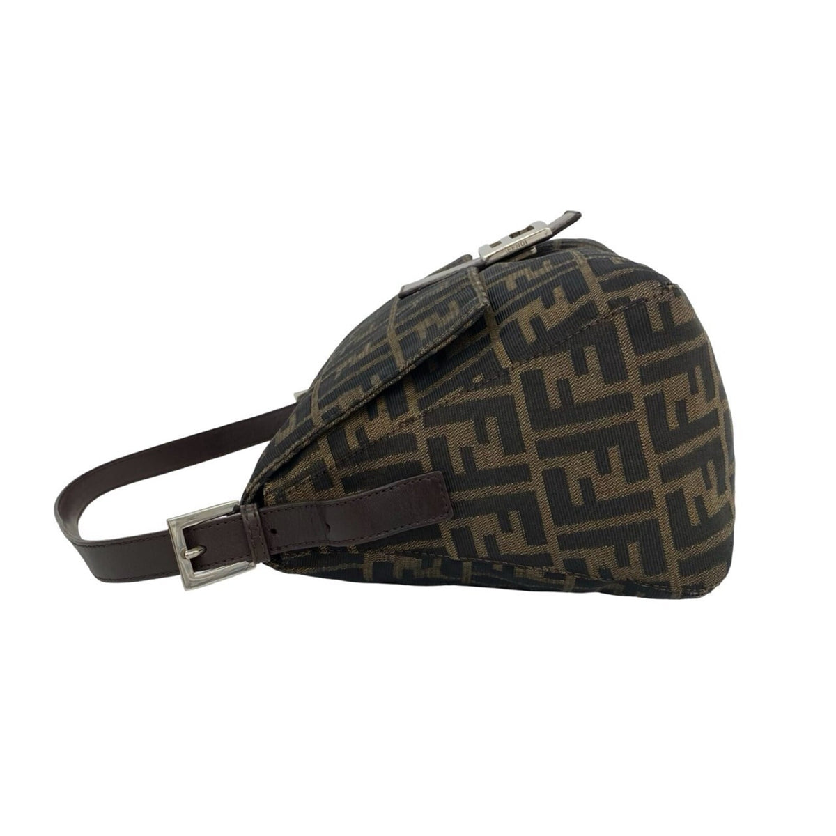 Fendi Black Brown Canvas Leather Shoulder Bag (Pre-Owned)