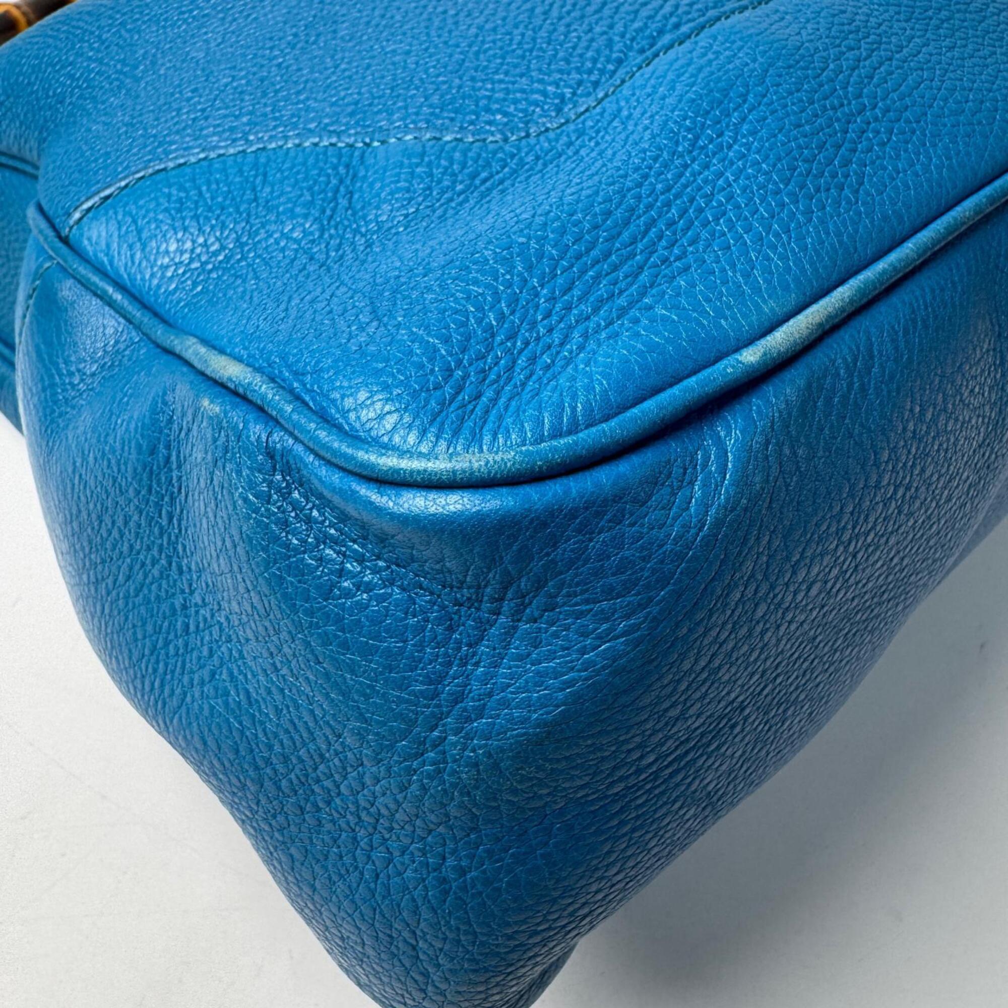 Gucci Blue Leather Bamboo Handbag Shoulder Bag (Pre-Owned)