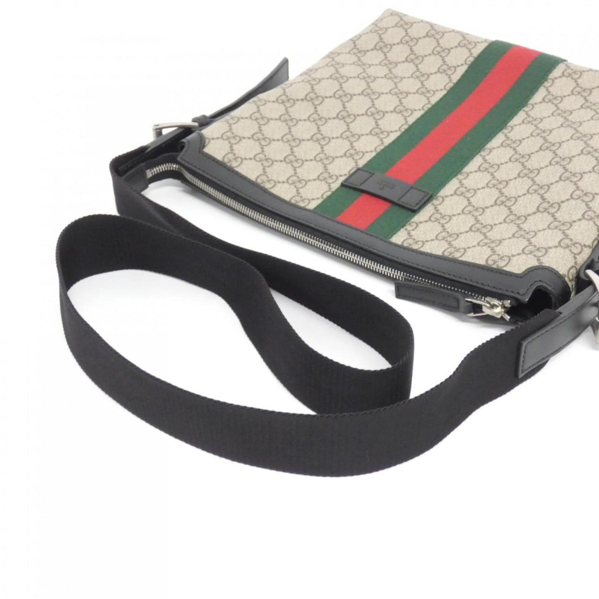 Gucci Beige Black Gg Supreme Canvas Shoulder Bag (Pre-Owned)