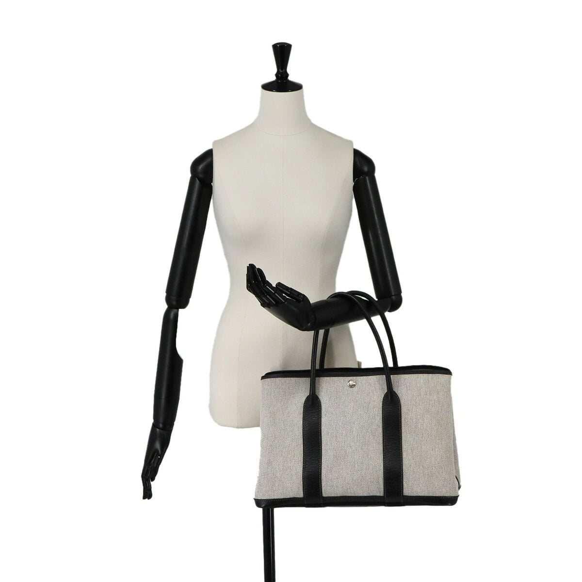 Hermes Black Gray Toile H Leather Handbag Tote Bag (Pre-Owned)