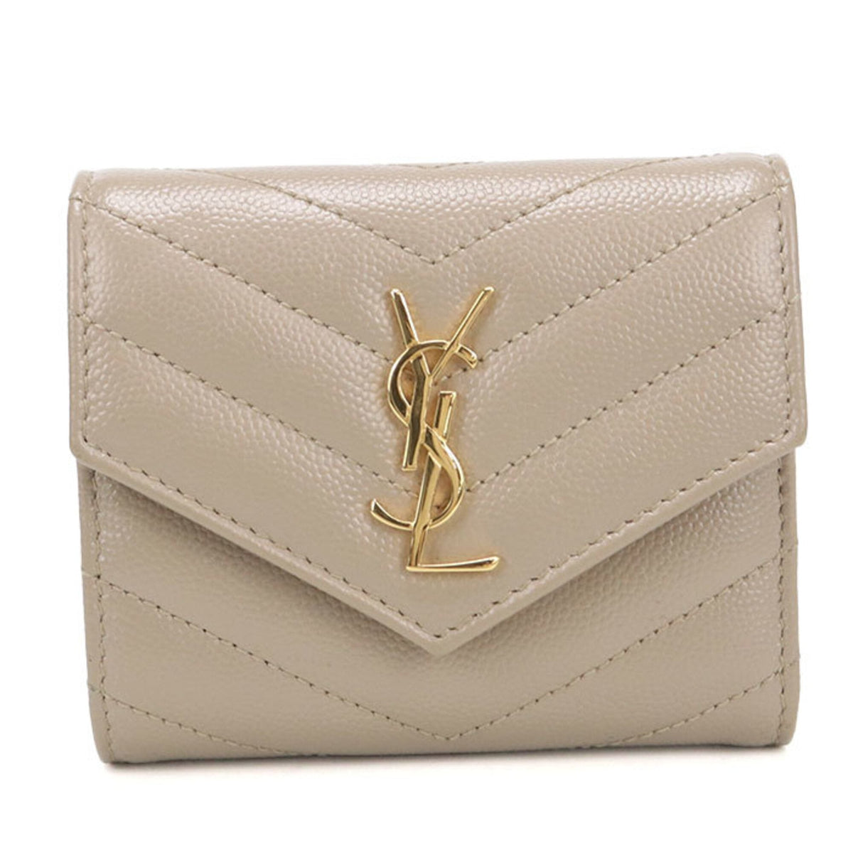 Saint Laurent Beige Leather Wallet (Tri-Fold) (Pre-Owned)