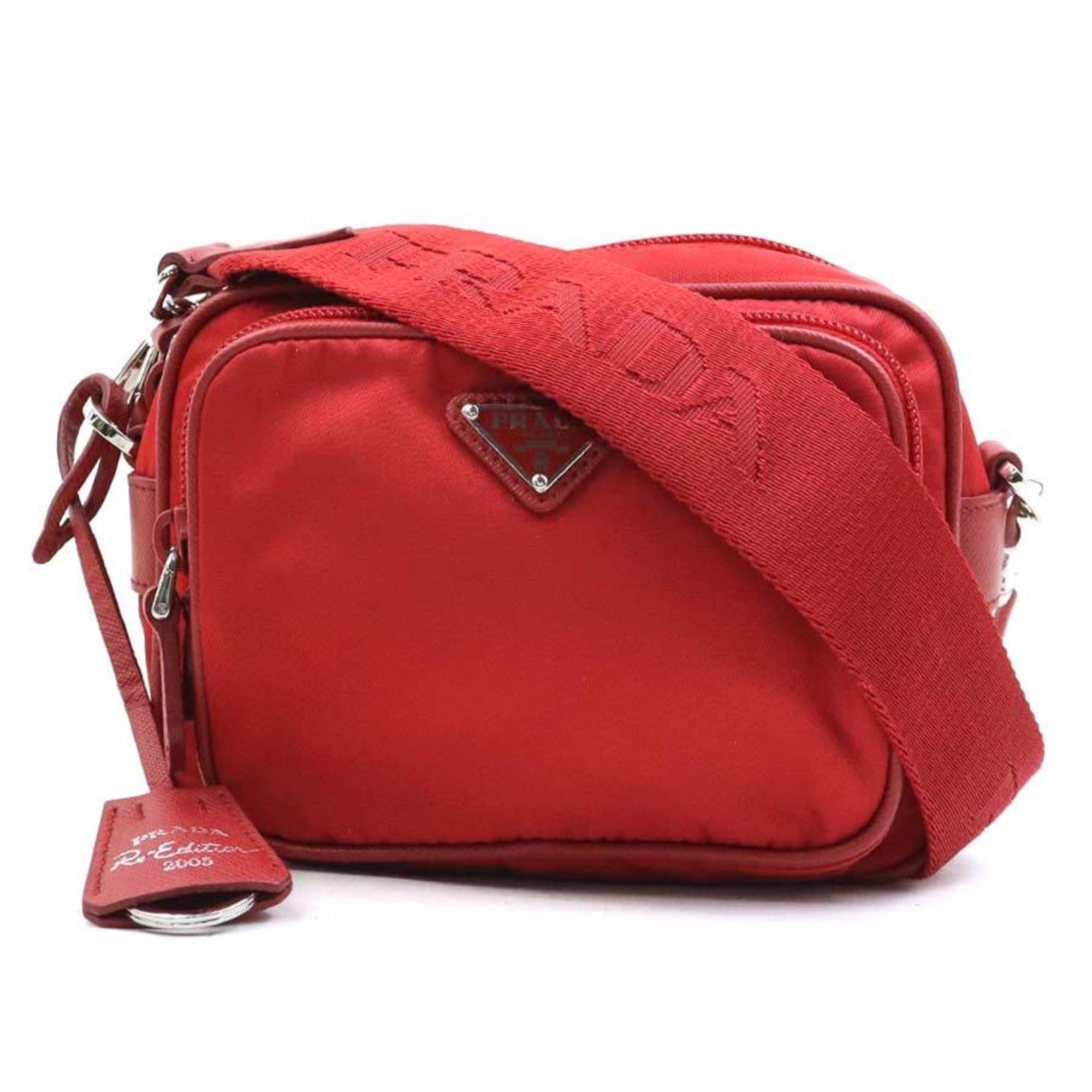 Prada Red Color Nylon Shoulder Bag (Pre-Owned)