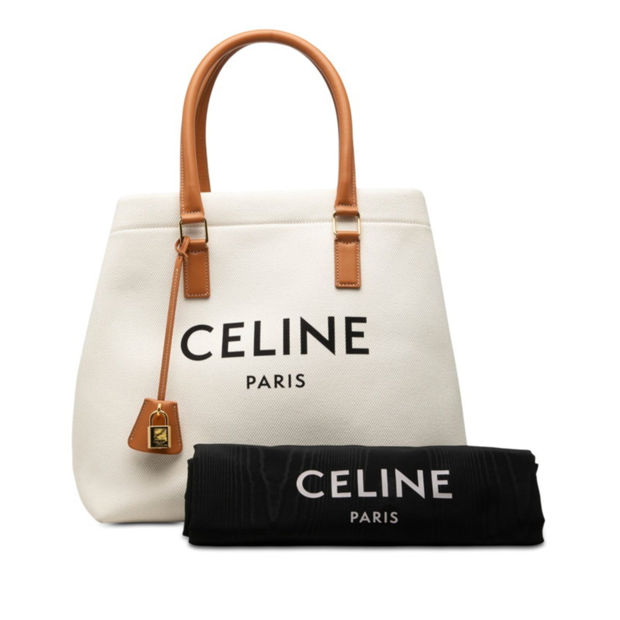 Celine Brown White Canvas Leather Tote Bag (Pre-Owned)