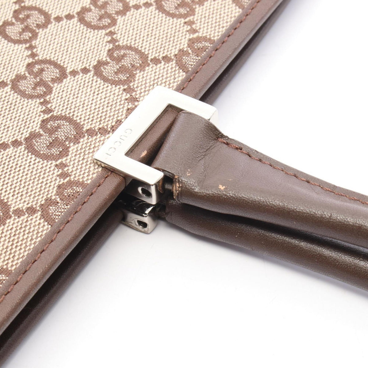 Gucci Beige Brown Gg Canvas Leather Handbag Tote Bag (Pre-Owned)