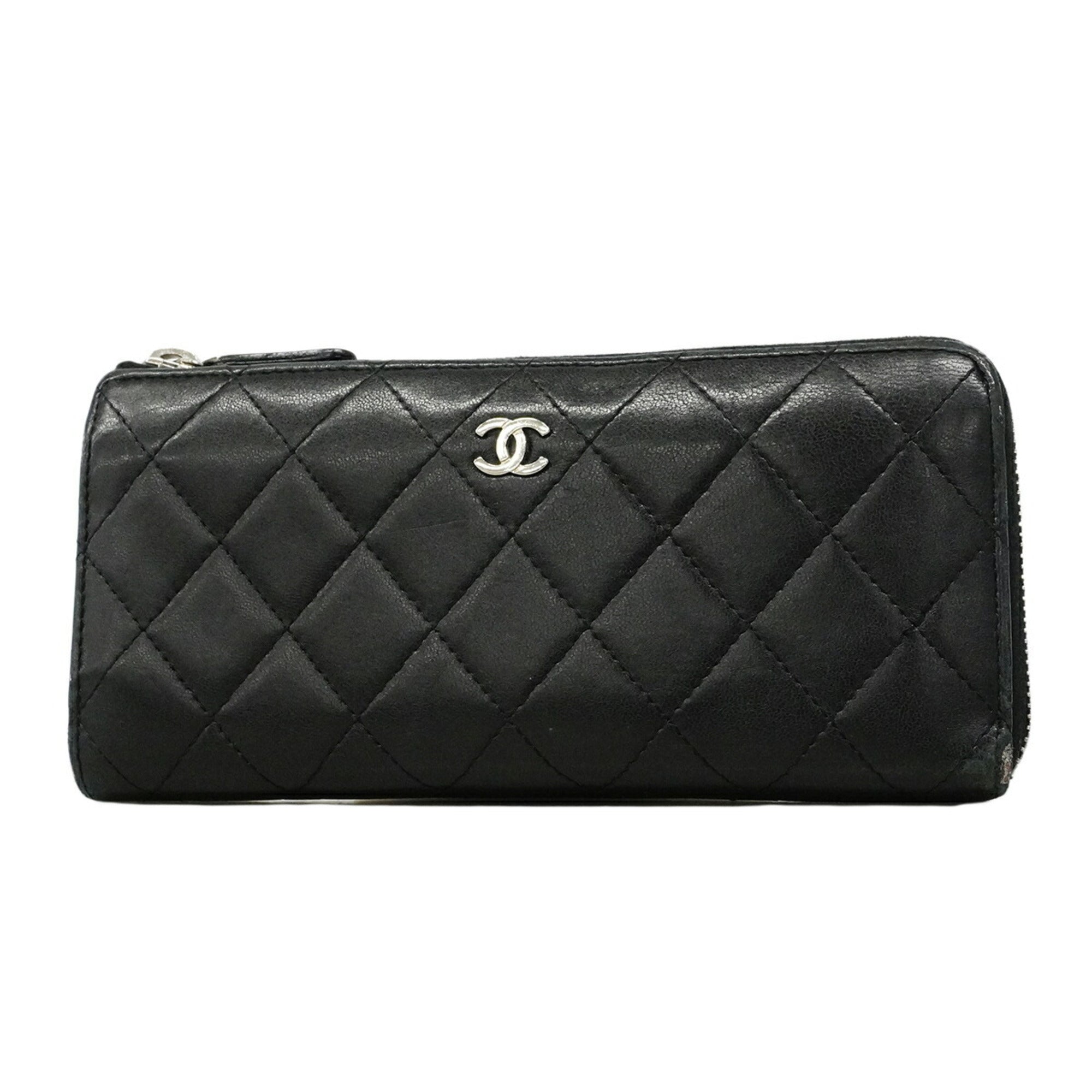 Chanel Black Leather Long Wallet (Bi-Fold) (Pre-Owned)
