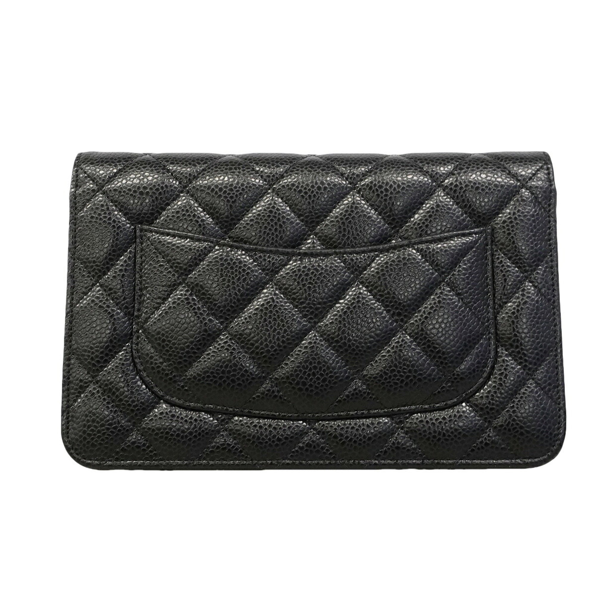 Chanel Black Grained Calfskin Chain/Shoulder Wallet (Pre-Owned)