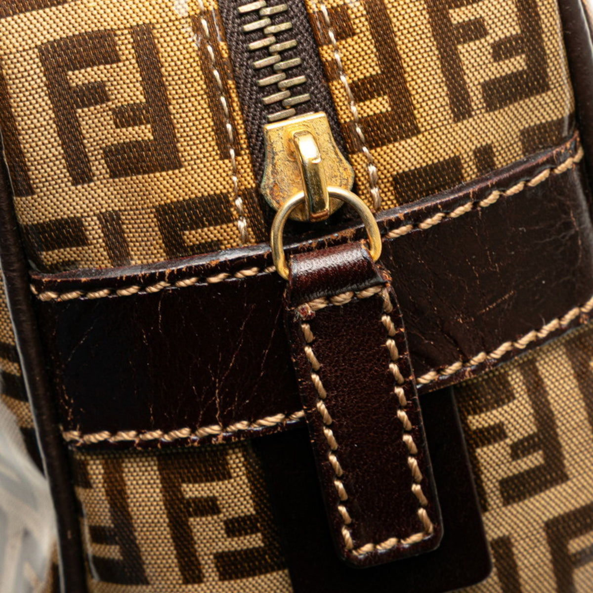 Fendi Brown Leather Canvas Handbag (Pre-Owned)