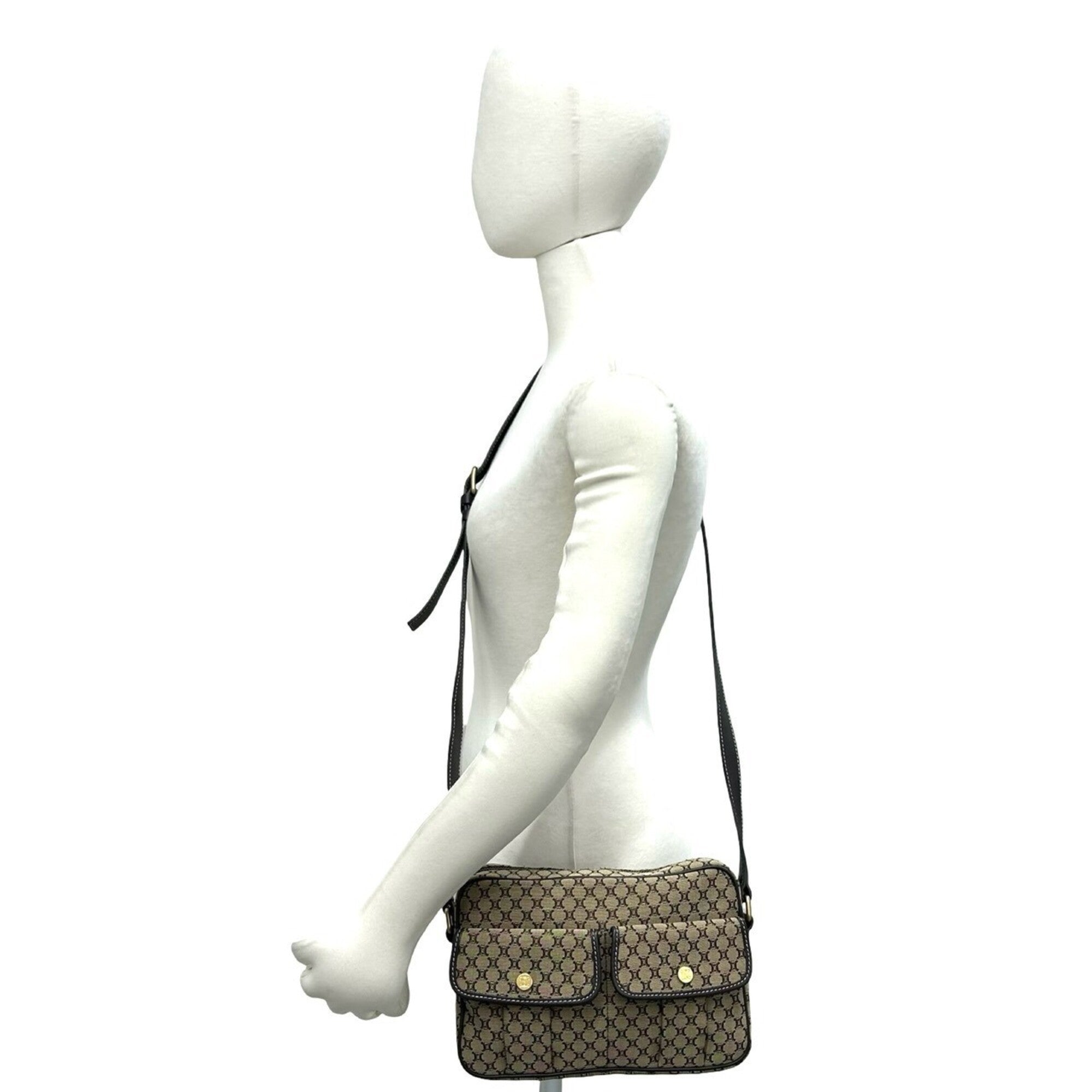 Celine Brown Canvas Leather Pochette Shoulder Bag (Pre-Owned)