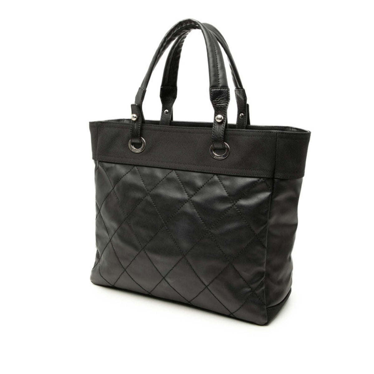 Chanel Black Coated Canvas Leather Tote Bag (Pre-Owned)