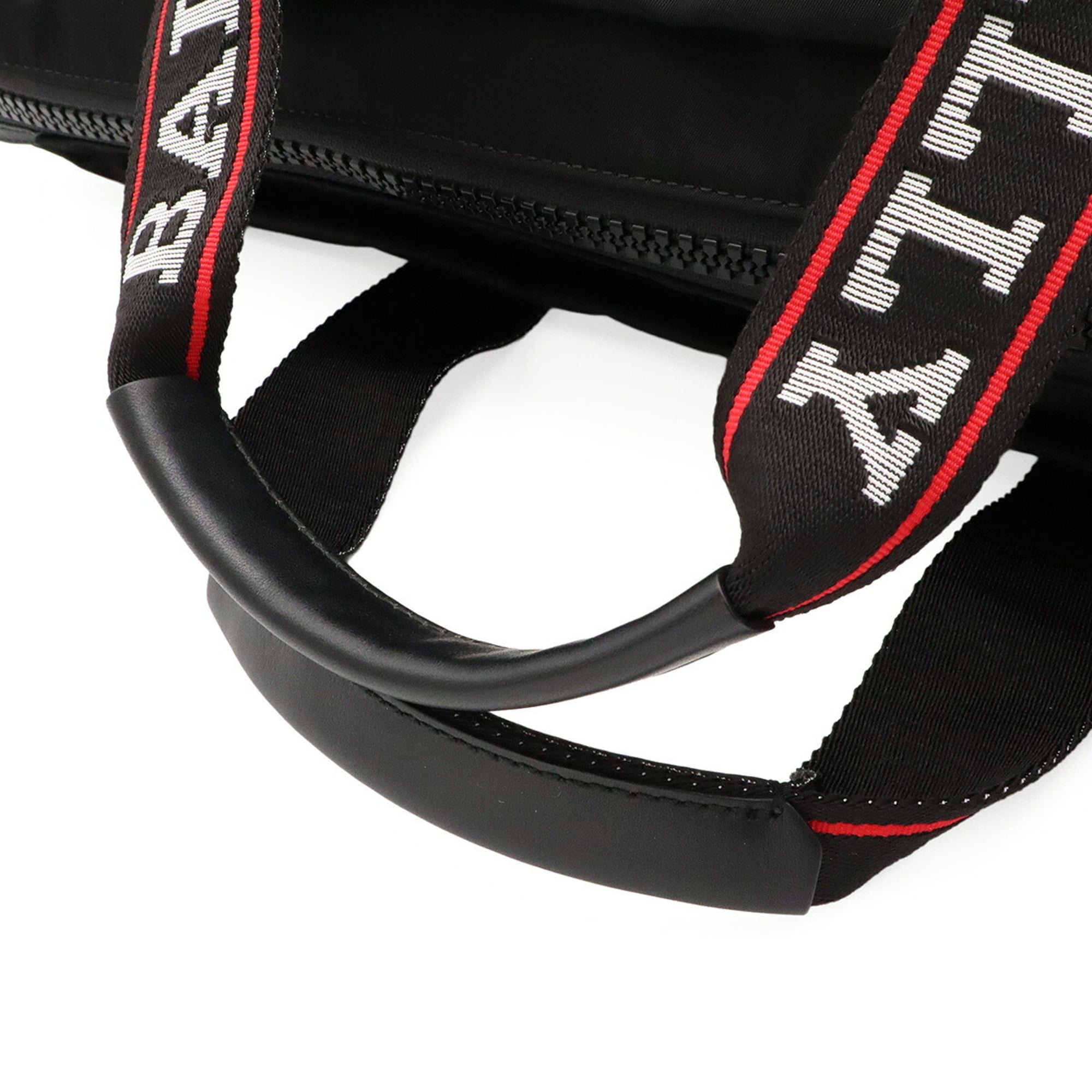 Bally Black Red Color Nylon Leather Shoulder Bag Tote Bag (Pre-Owned)