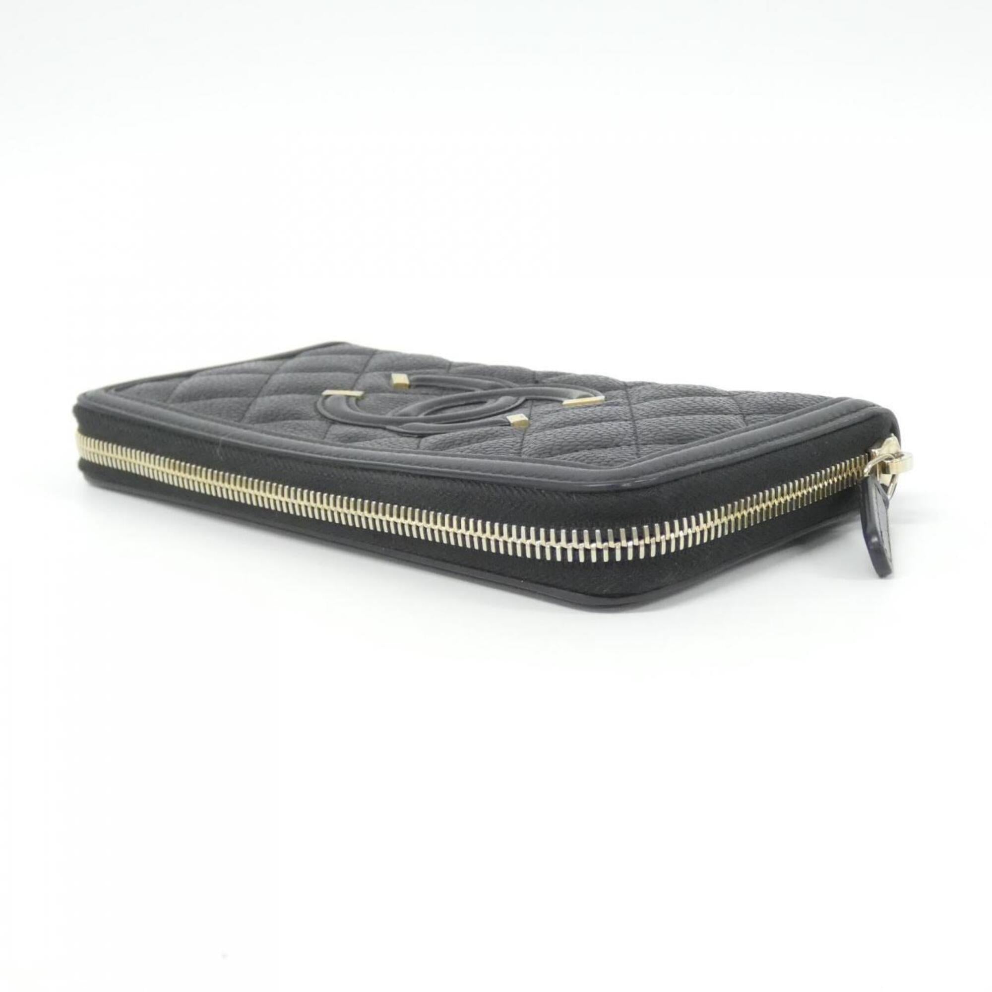 Chanel Black Grained Calfskin Long Wallet (Bi-Fold) (Pre-Owned)