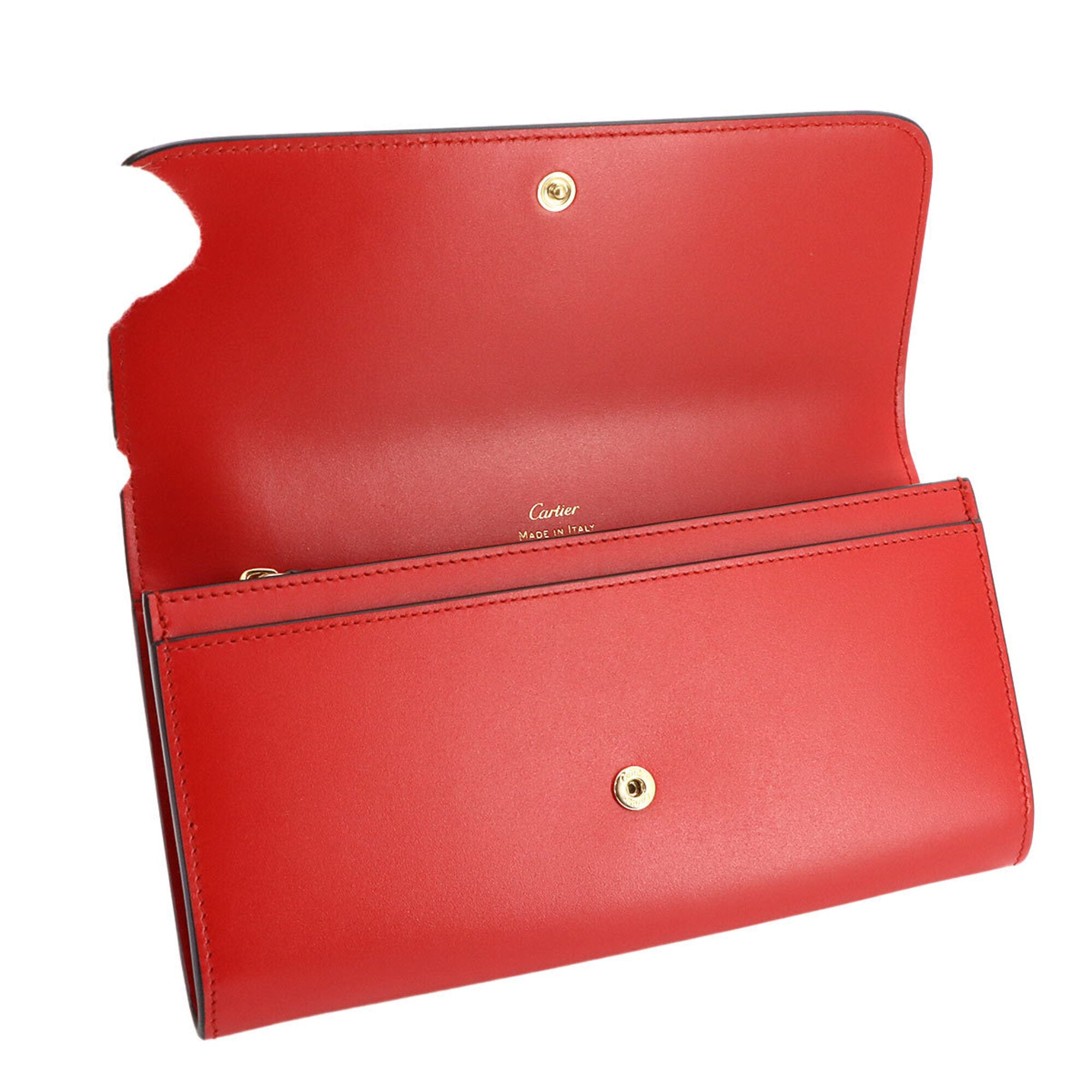 Cartier Red Color Leather Long Wallet (Bi-Fold) (Pre-Owned)