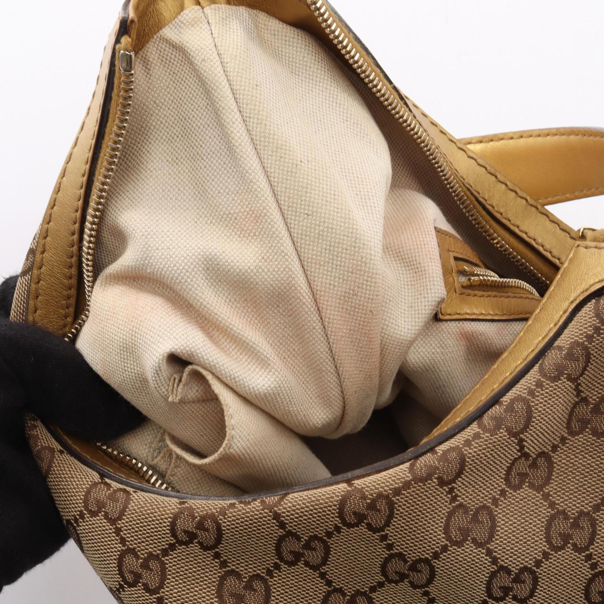 Gucci Beige Canvas Leather Handbag Shoulder Bag (Pre-Owned)
