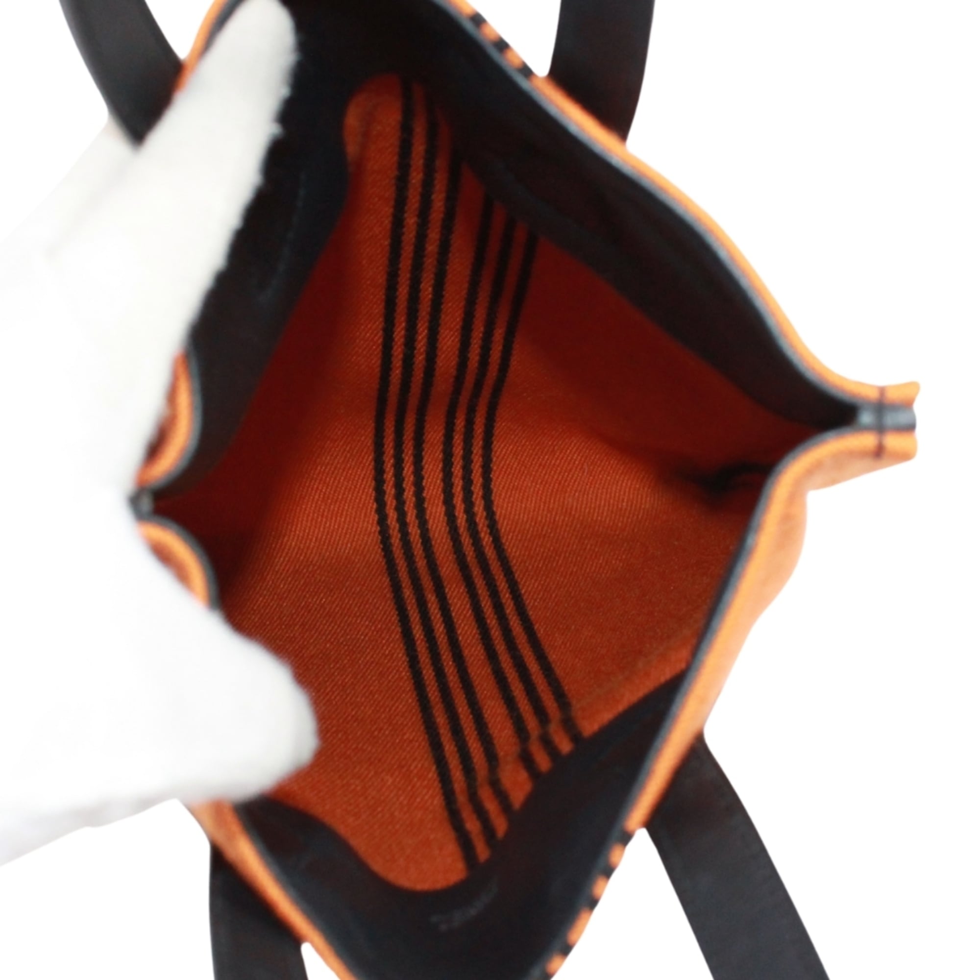Hermes Black Orange Leather Canvas Tote Bag (Pre-Owned)