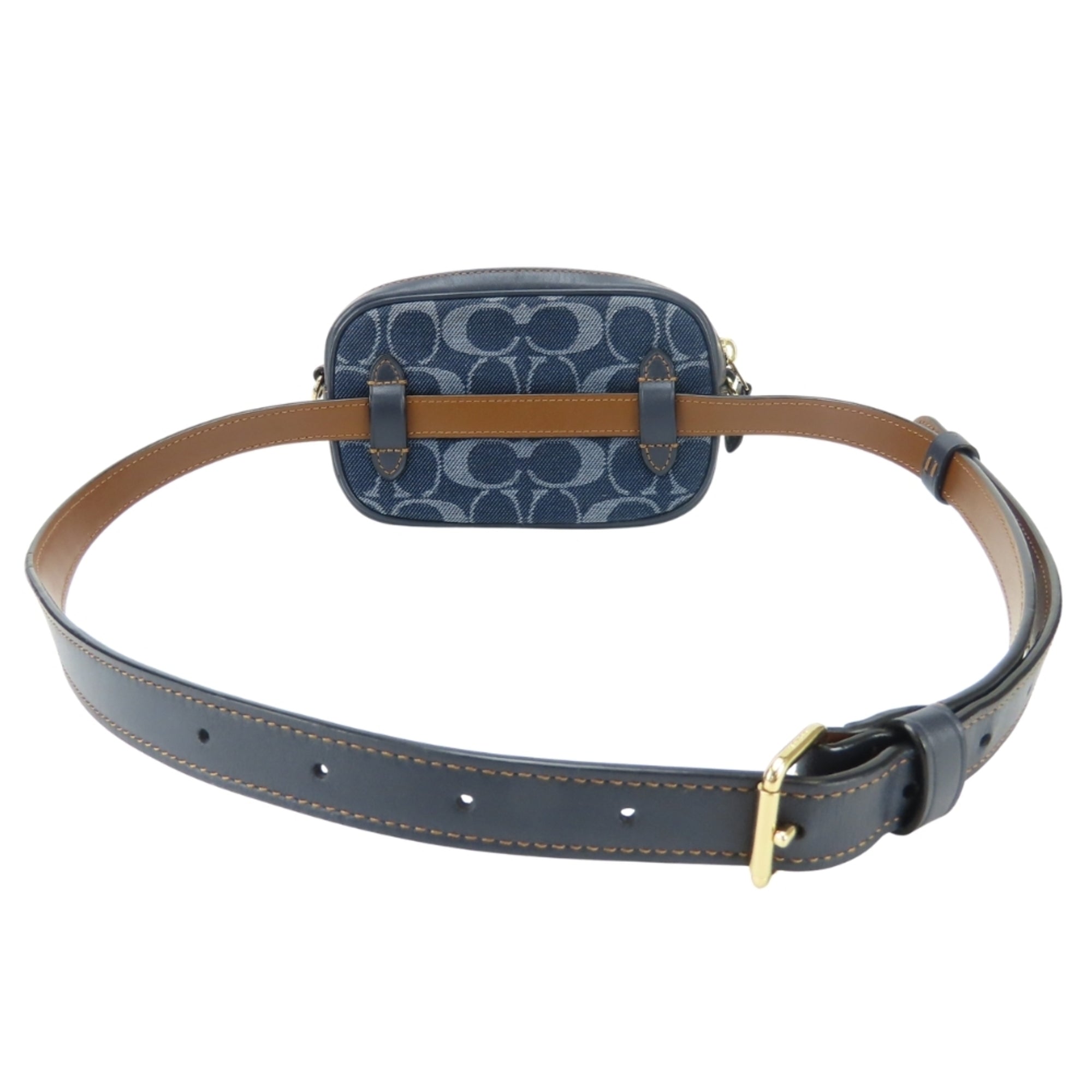 Coach Signature Brown Navy Denim Leather Fanny Pack Pouch (Pre-Owned)