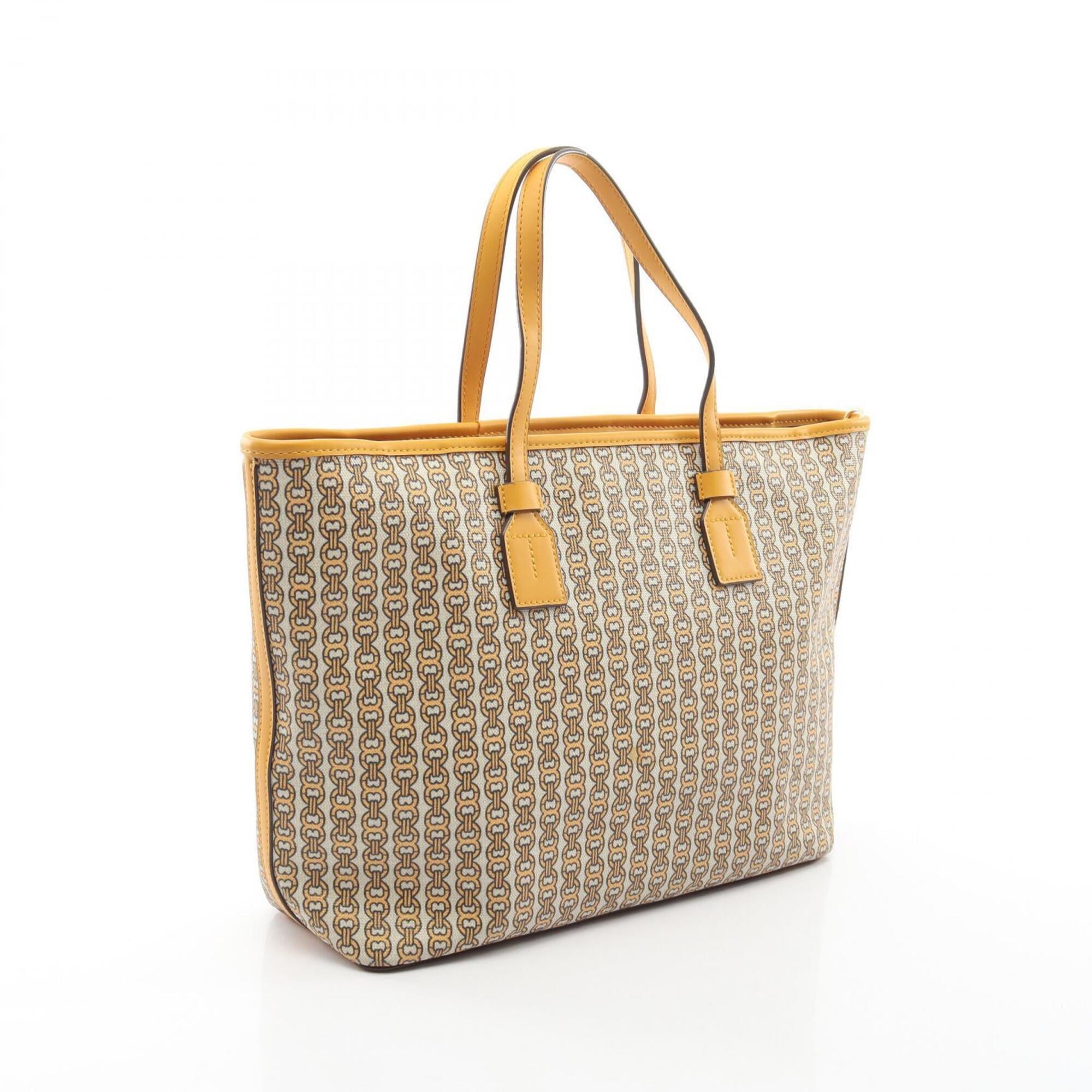 Tory Burch Beige Multi-Color Yellow Coated Canvas Leather Handbag Tote Bag (Pre-Owned)