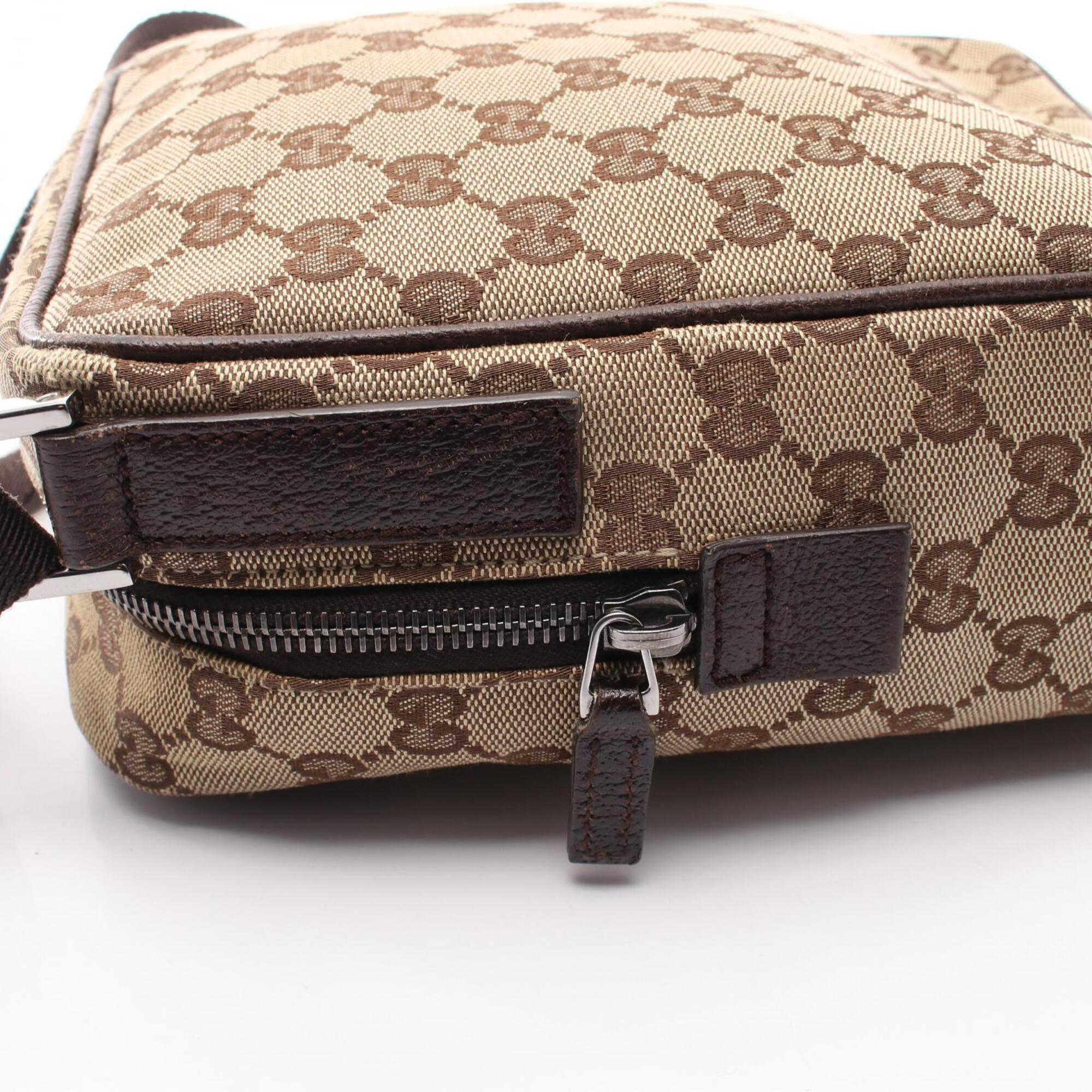 Gucci Beige Brown Canvas Leather Shoulder Bag (Pre-Owned)