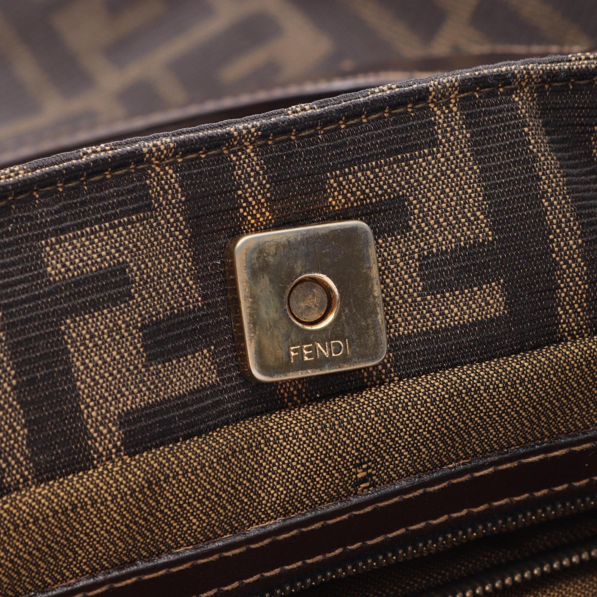 Fendi Black Brown Canvas Leather Handbag (Pre-Owned)