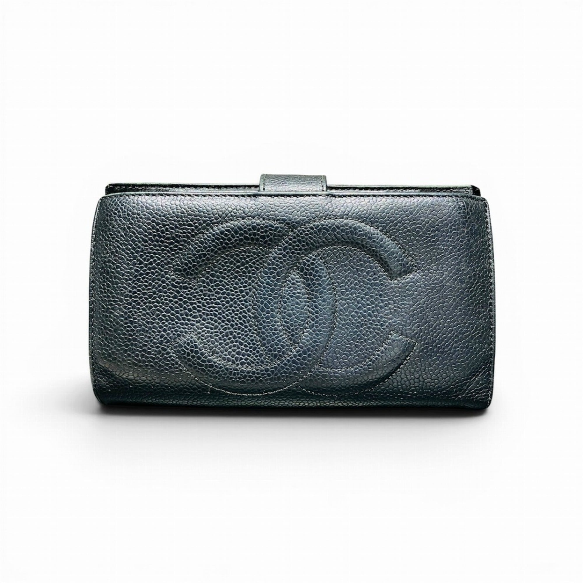 Chanel Black Grained Calfskin Wallet (Bi-Fold) (Pre-Owned)
