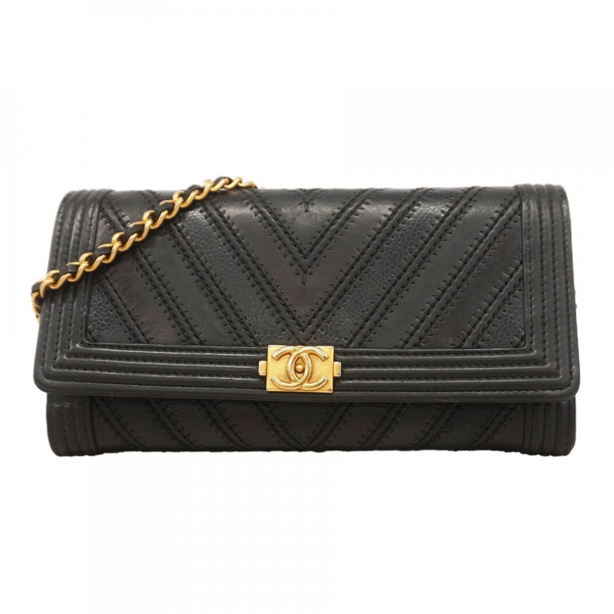Chanel Black Leather Chain/Shoulder Wallet (Pre-Owned)