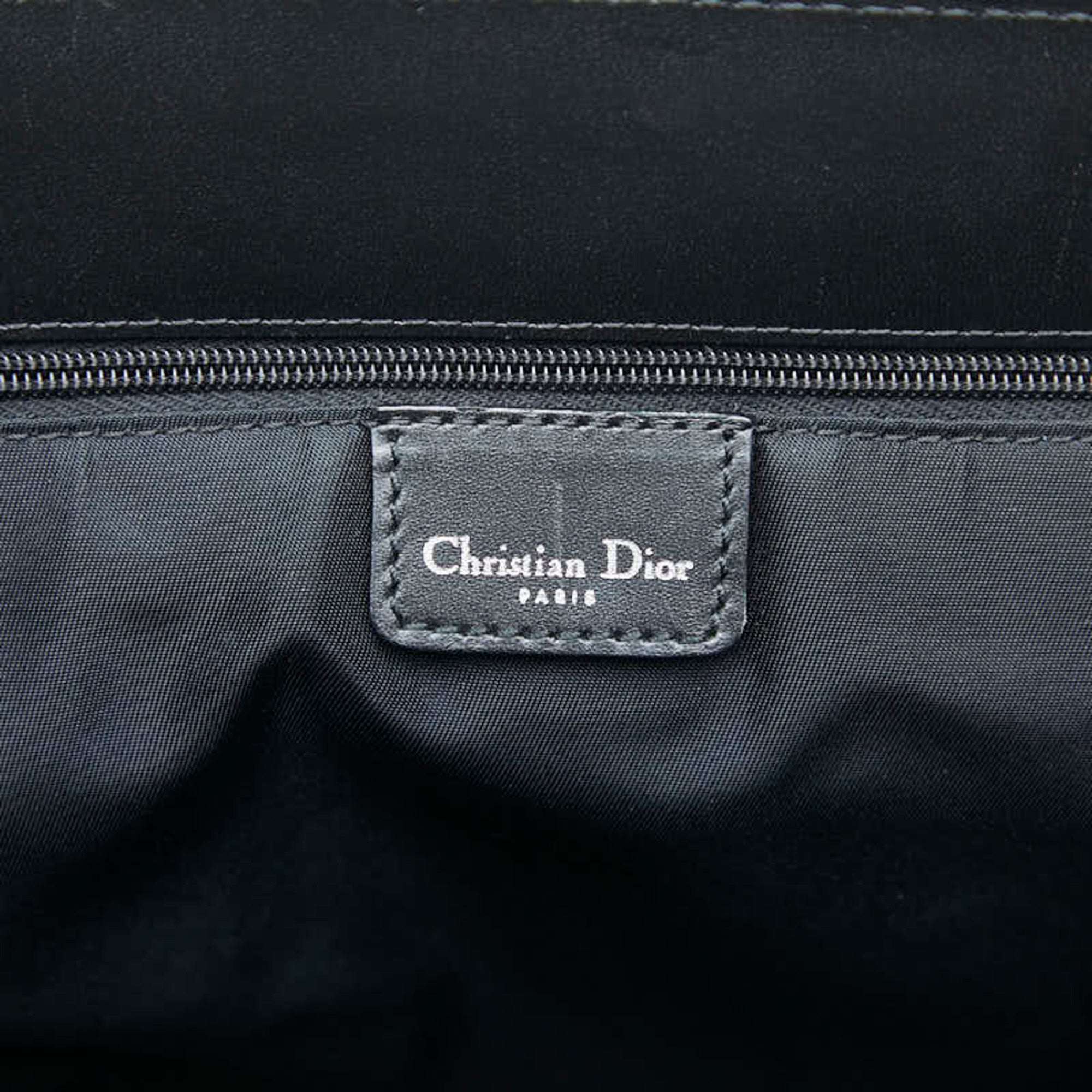 Christian Dior Black Gray Canvas Leather Handbag Tote Bag (Pre-Owned)