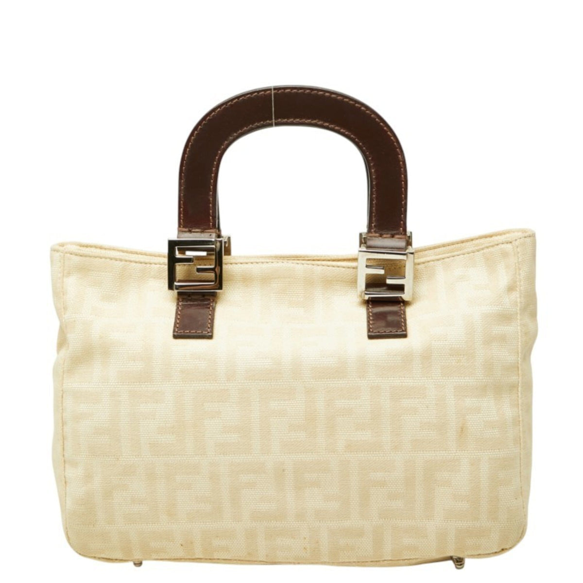 Fendi Beige Brown Canvas Leather Handbag Tote Bag (Pre-Owned)