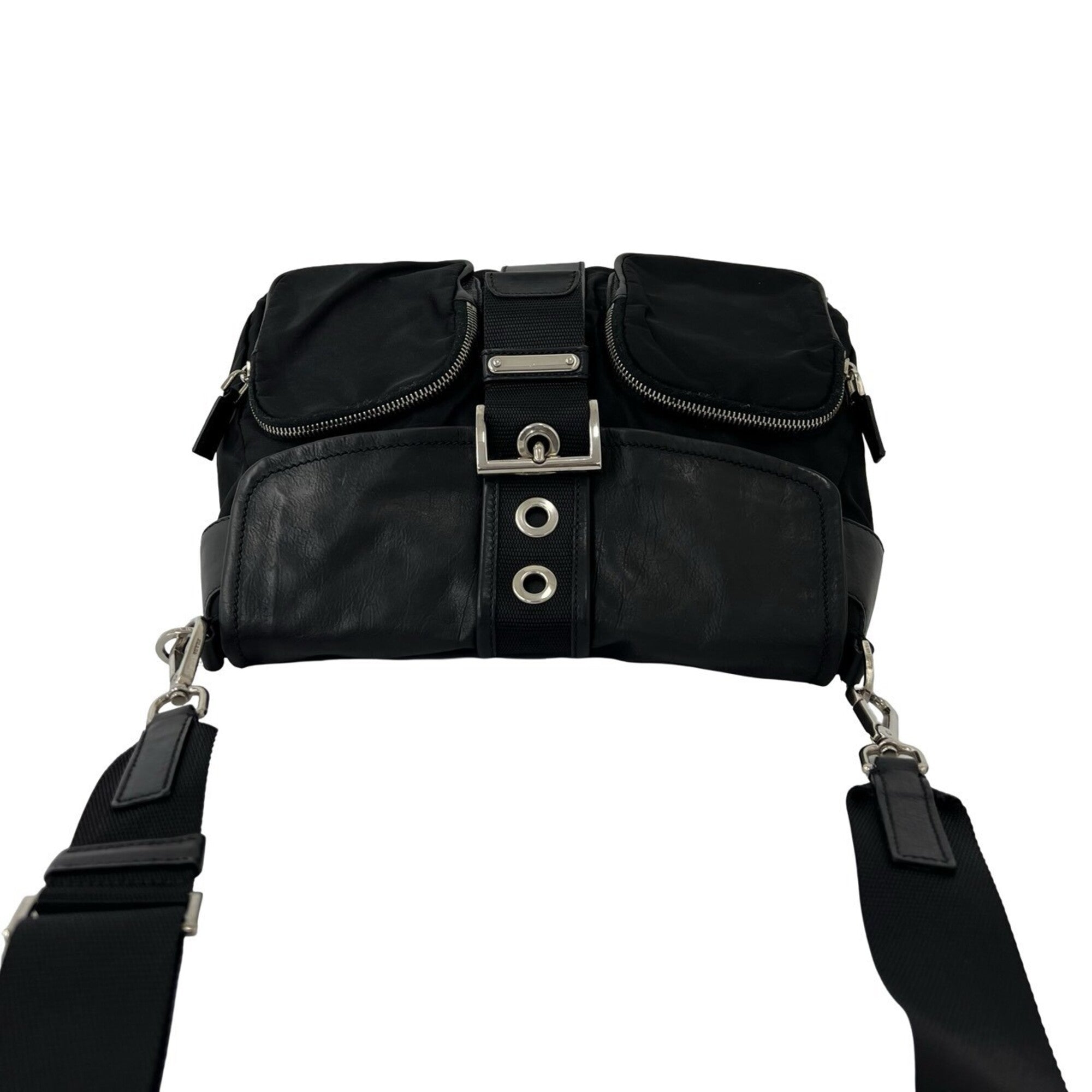 Prada Black Nylon Leather Crossbody Bag Shoulder Bag (Pre-Owned)