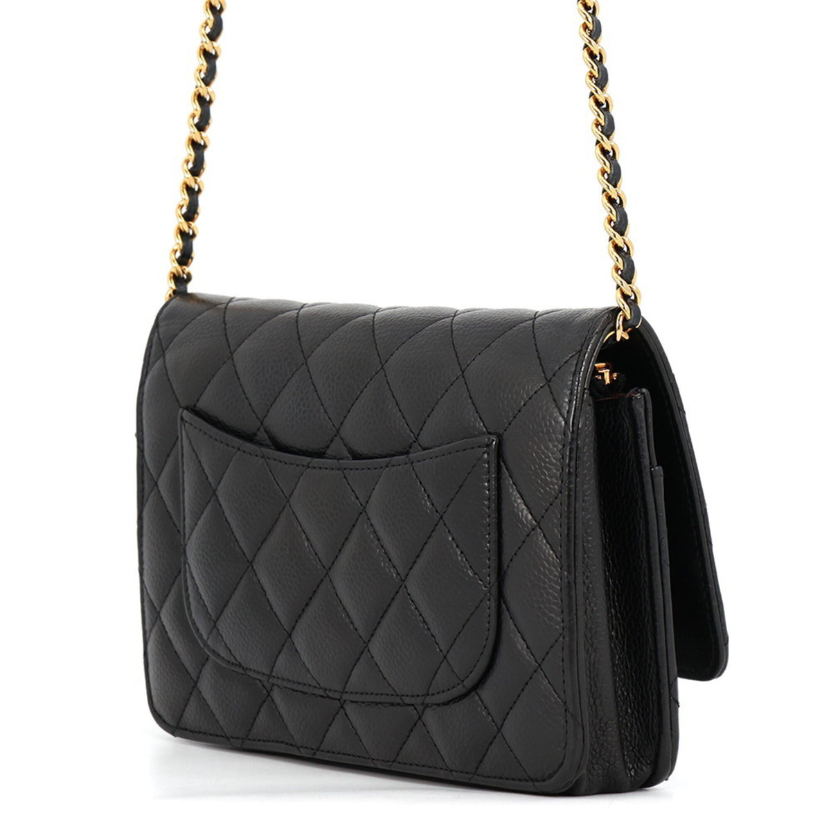 Chanel Black Grained Calfskin Chain/Shoulder Wallet (Pre-Owned)