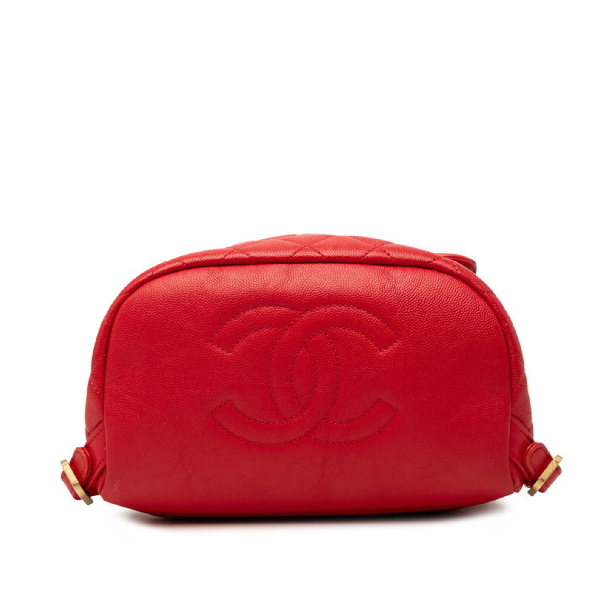 Chanel Red Color Grained Calfskin Backpack (Pre-Owned)