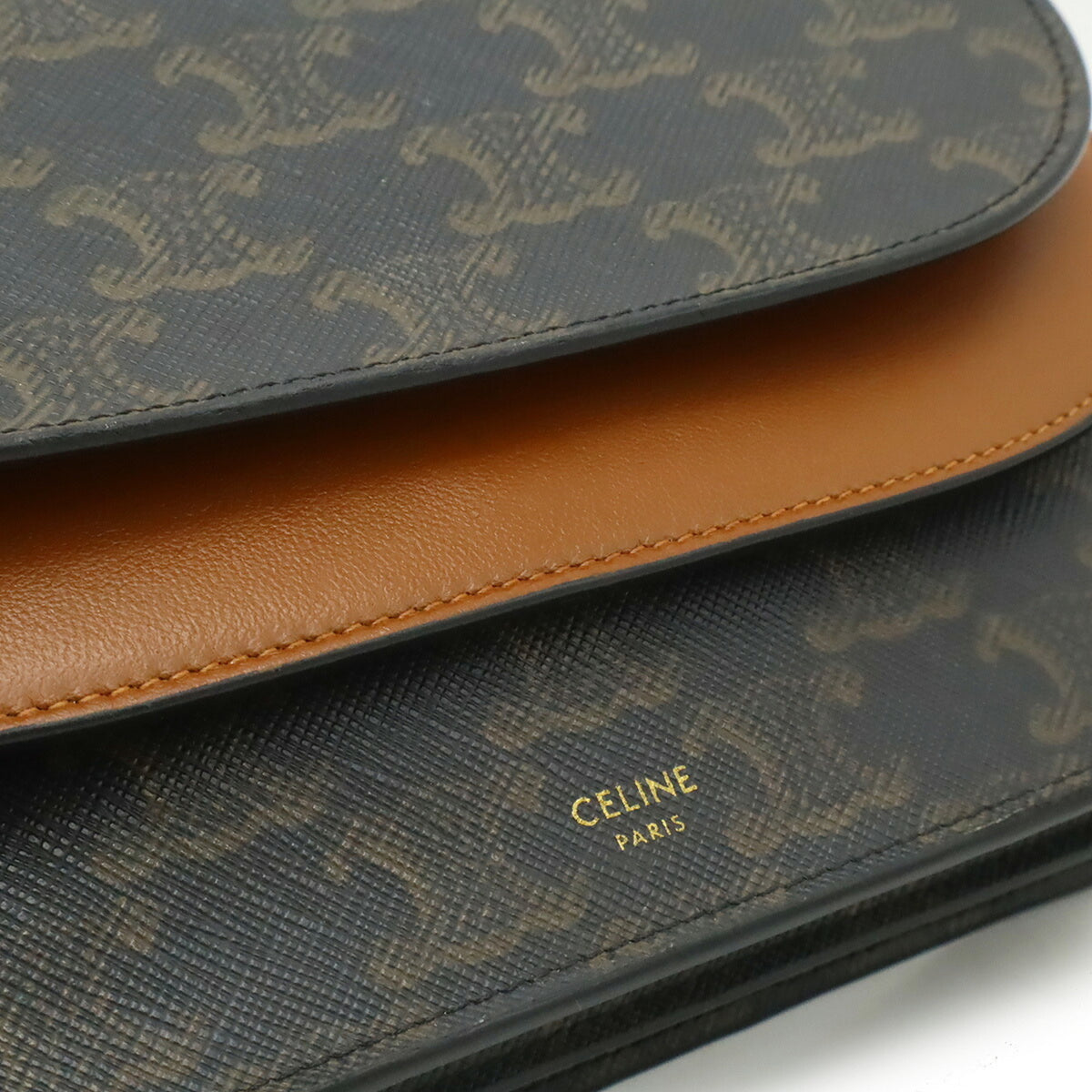 Celine Dark Brown Canvas Clutch Bag Pochette Shoulder Bag (Pre-Owned)