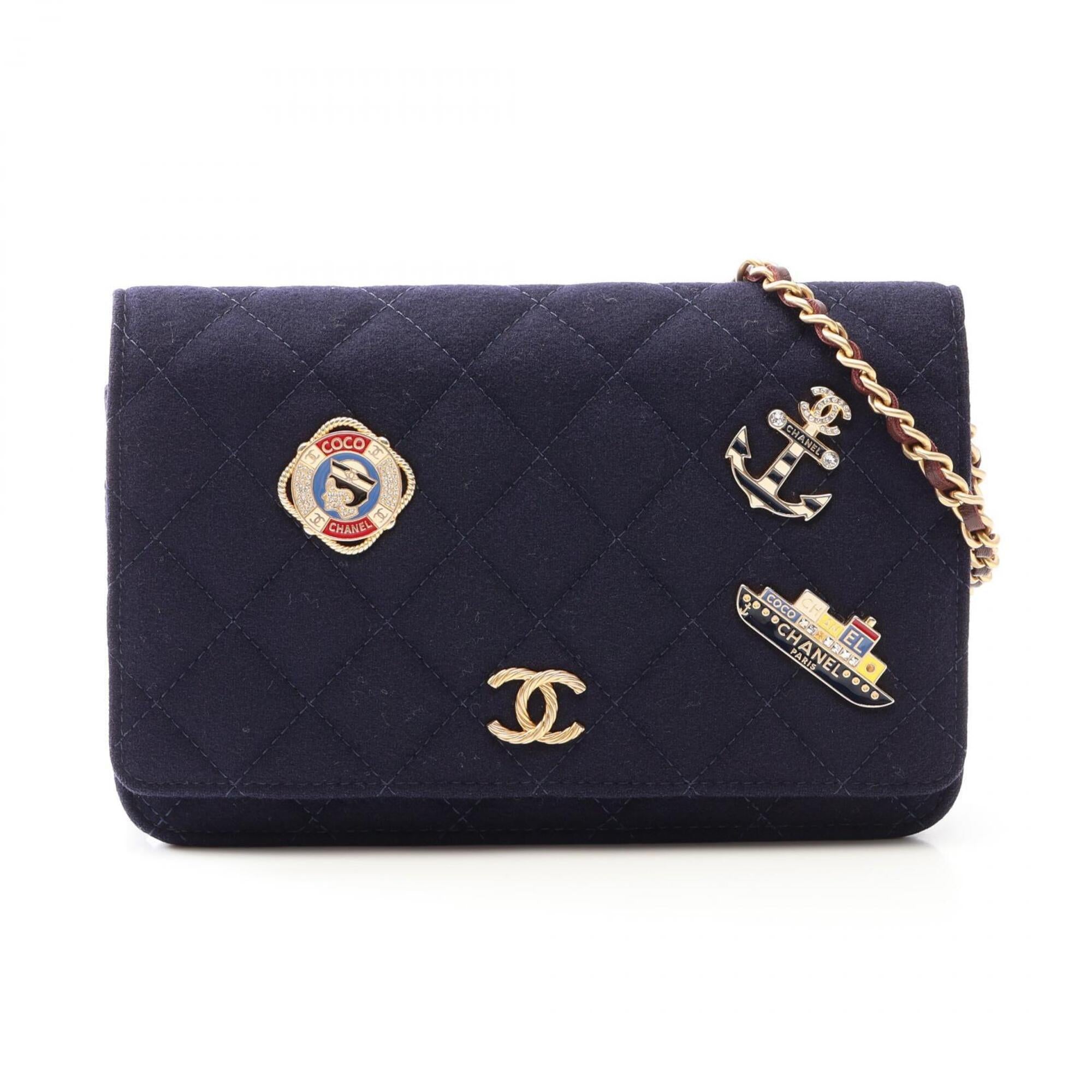 Chanel Navy Cotton Handbag Shoulder Bag (Pre-Owned)