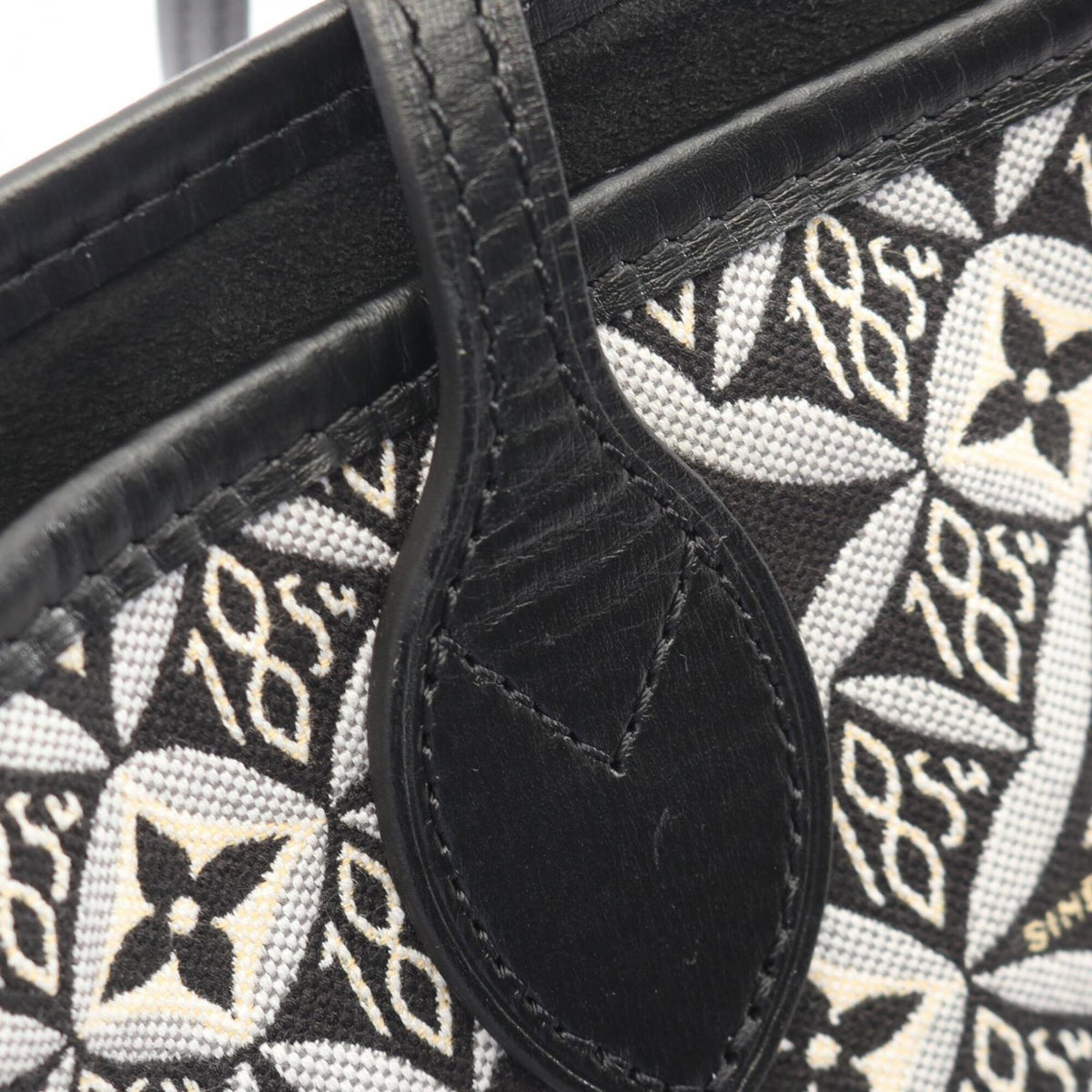 Louis Vuitton Black Gray Ivory Canvas Leather Handbag Tote Bag (Pre-Owned)