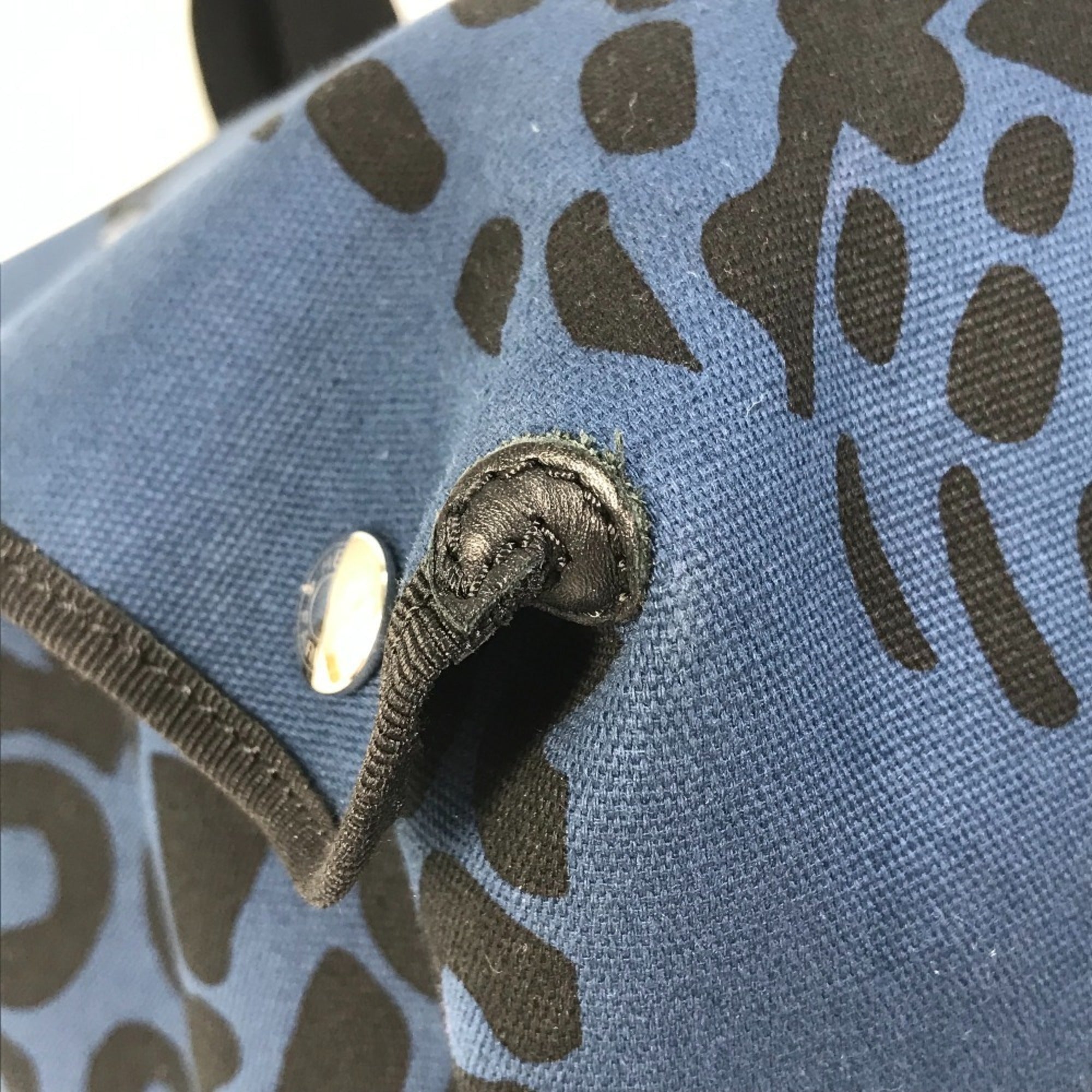 Hermes Black Navy Canvas Beach Bag Shoulder Bag Tote Bag (Pre-Owned)